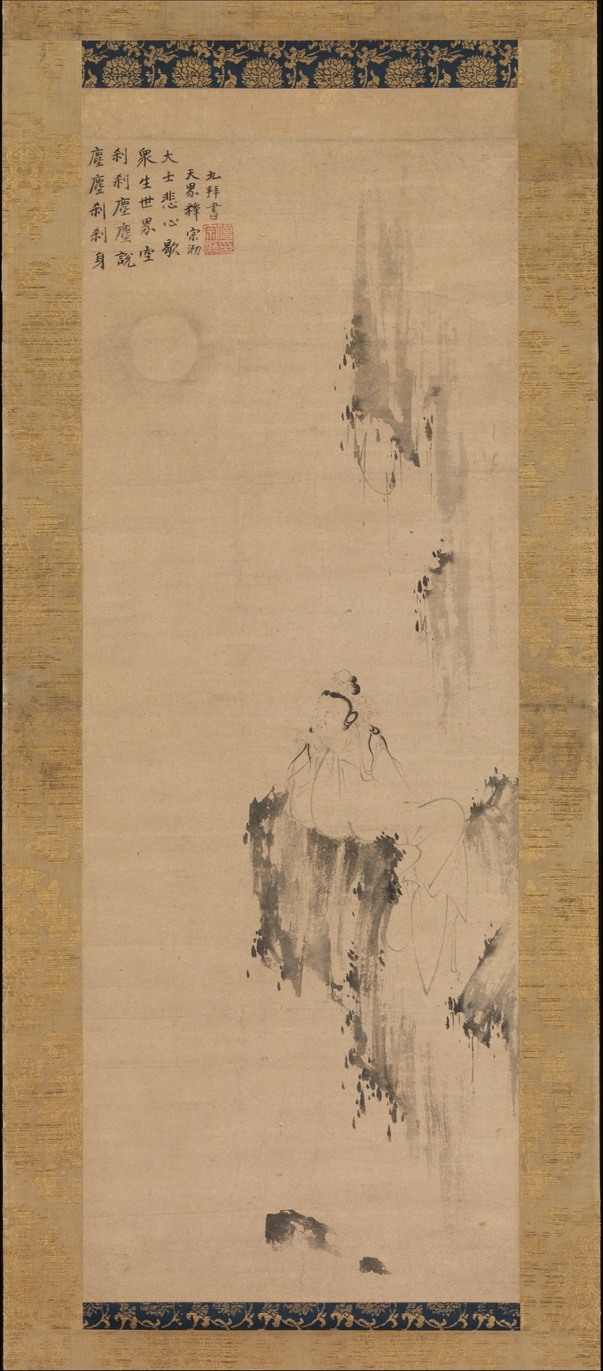明朝の匿名、家族全員の宗烈によって刻まれた、白い観音の絵、巻物 |白衣観音