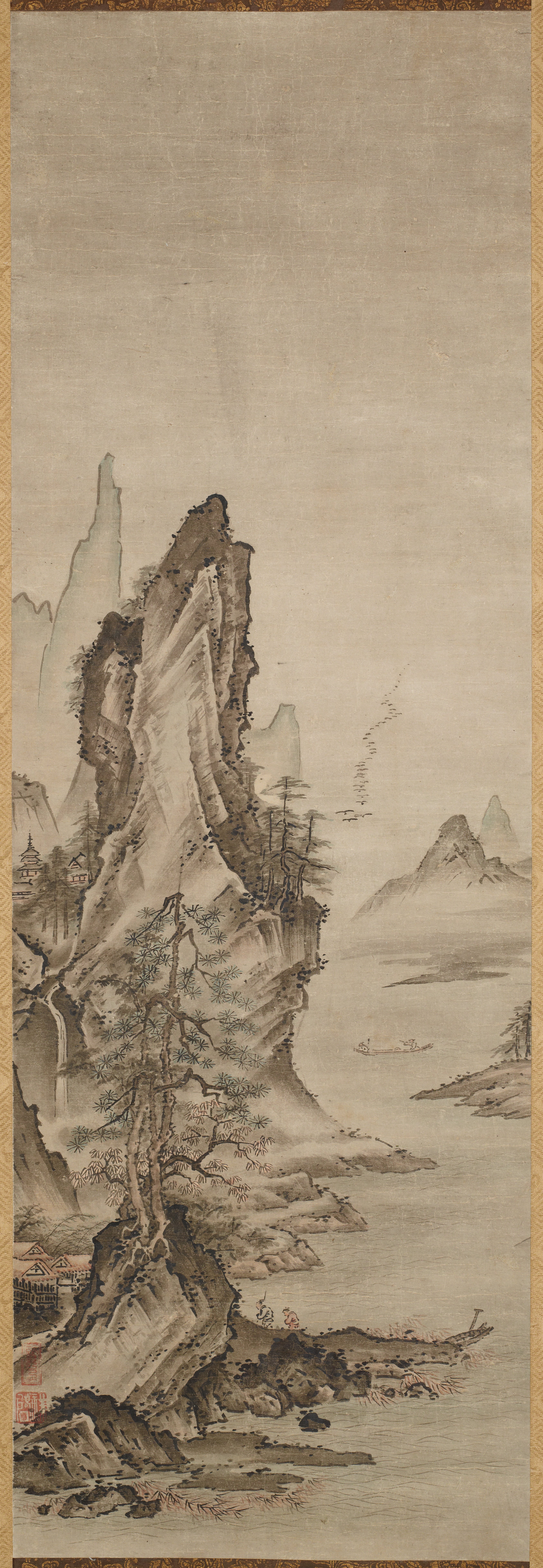 山水（「白衣観音山水図」三幅対の左幅）