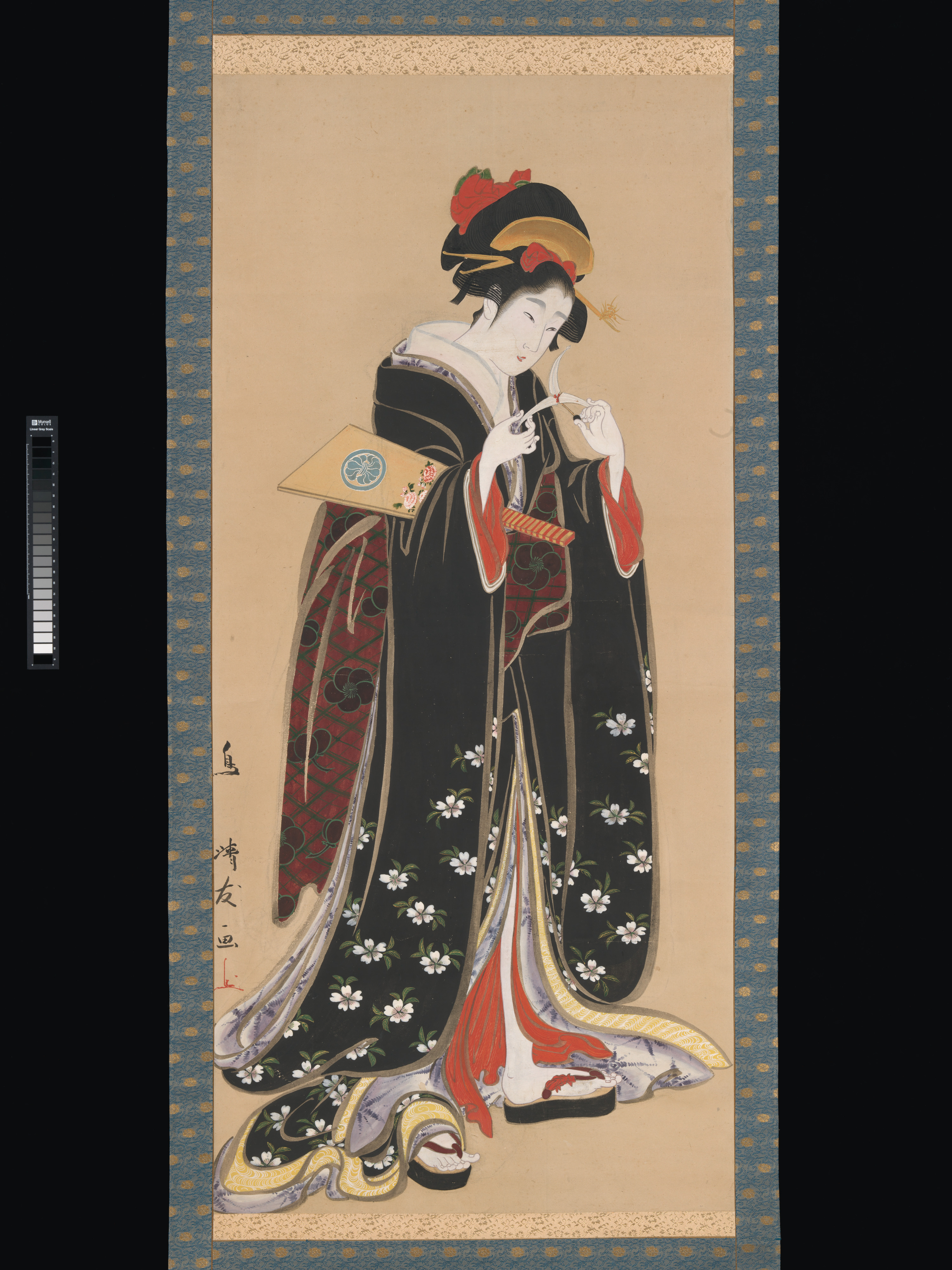 鳥居清友筆  羽根突き美人図
