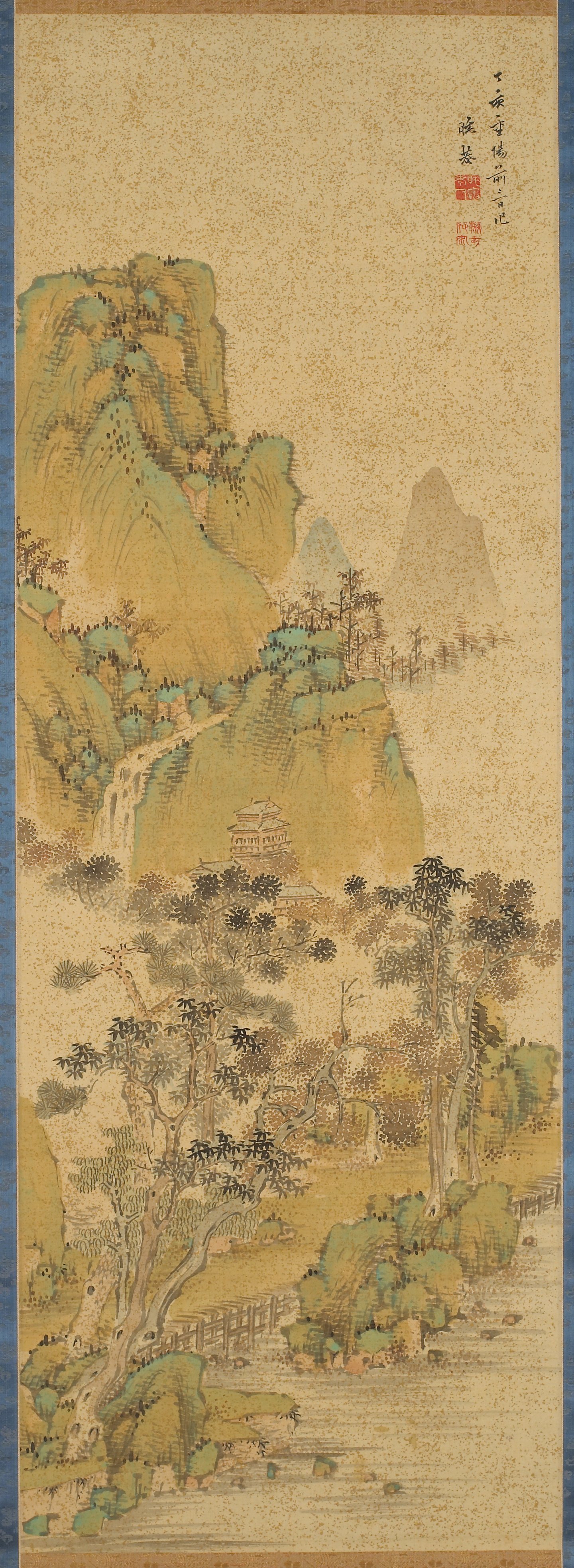 金砂子地の青緑山水