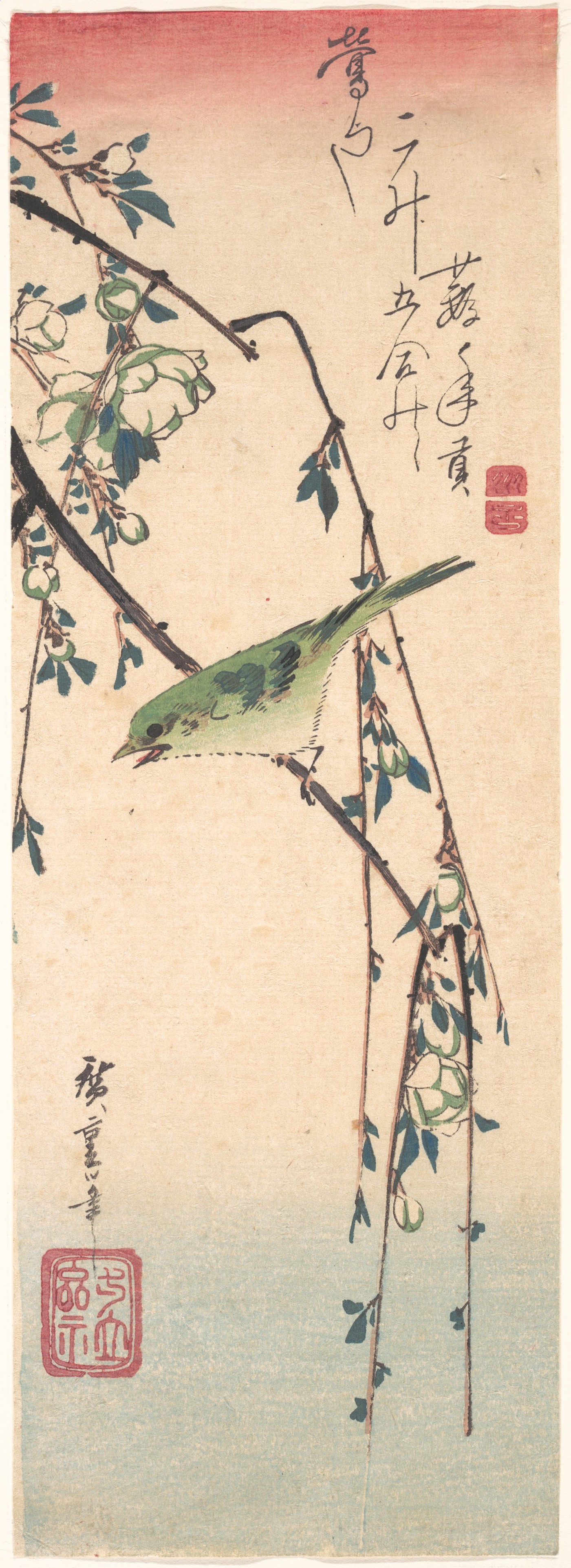 歌川広重画　梅に鶯