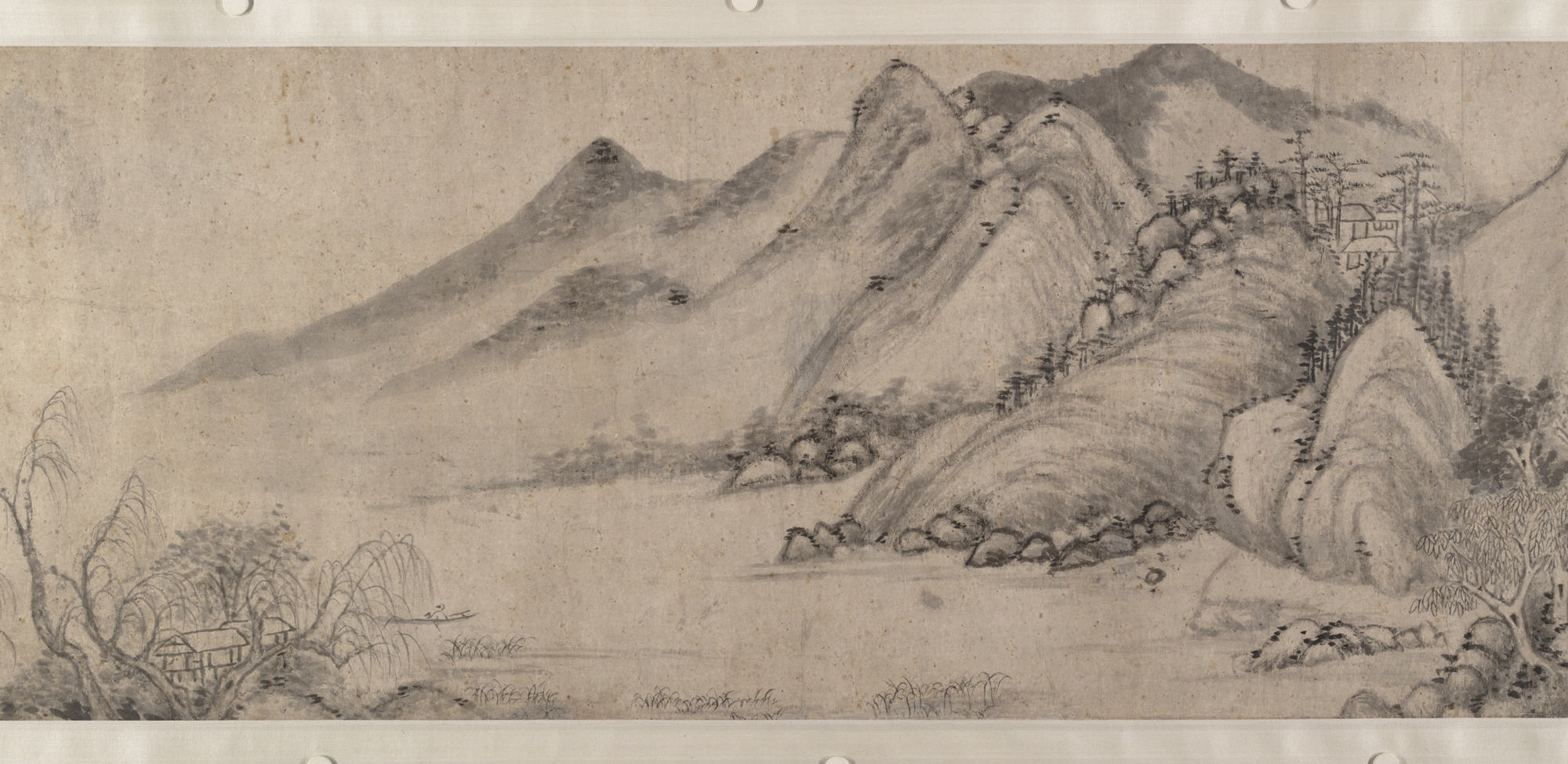 明代の汤文宇の渓流と秋霧の山々