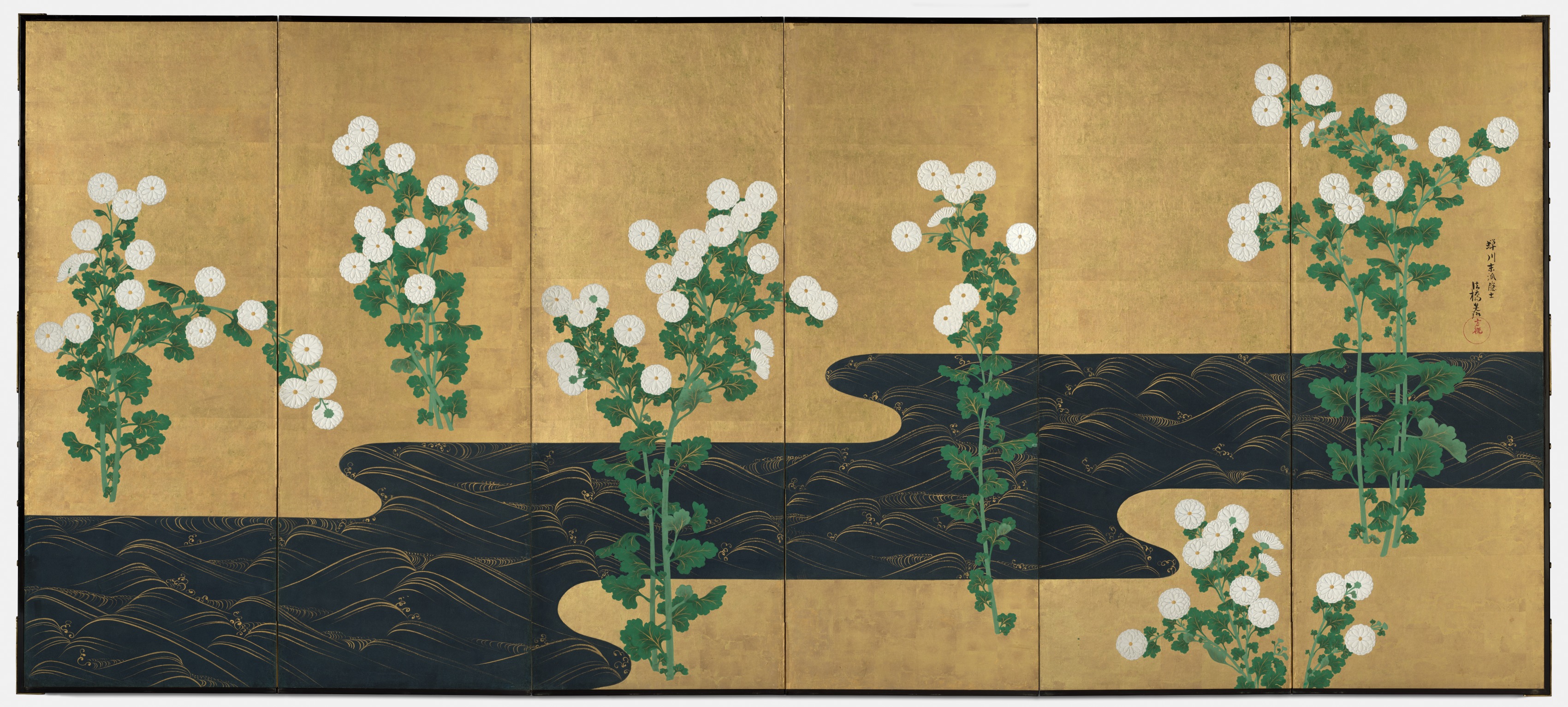 小川のほとりの菊