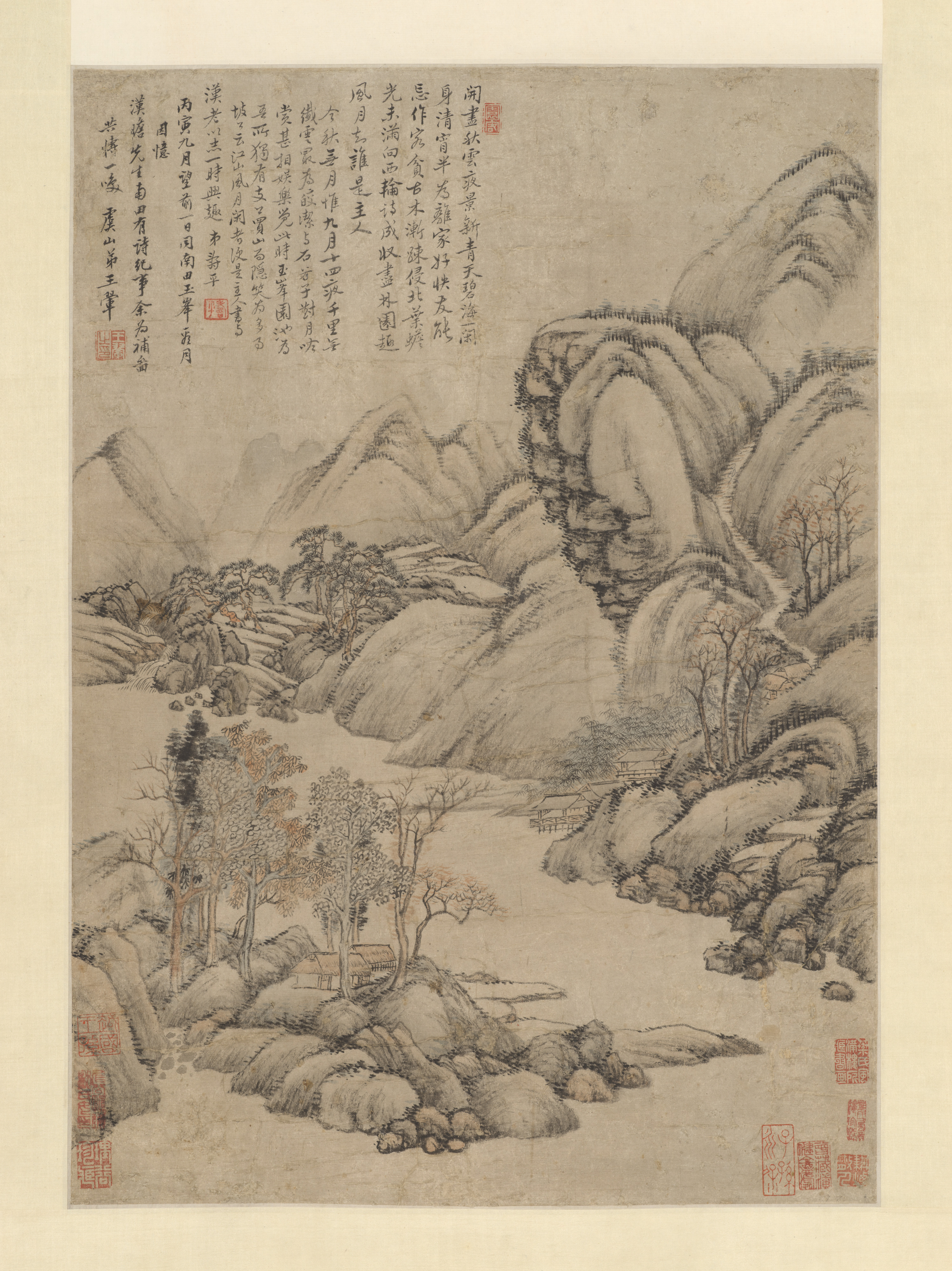 王輝、清朝、玉峰で月を眺める、軸|風景: 中秋の前夜
