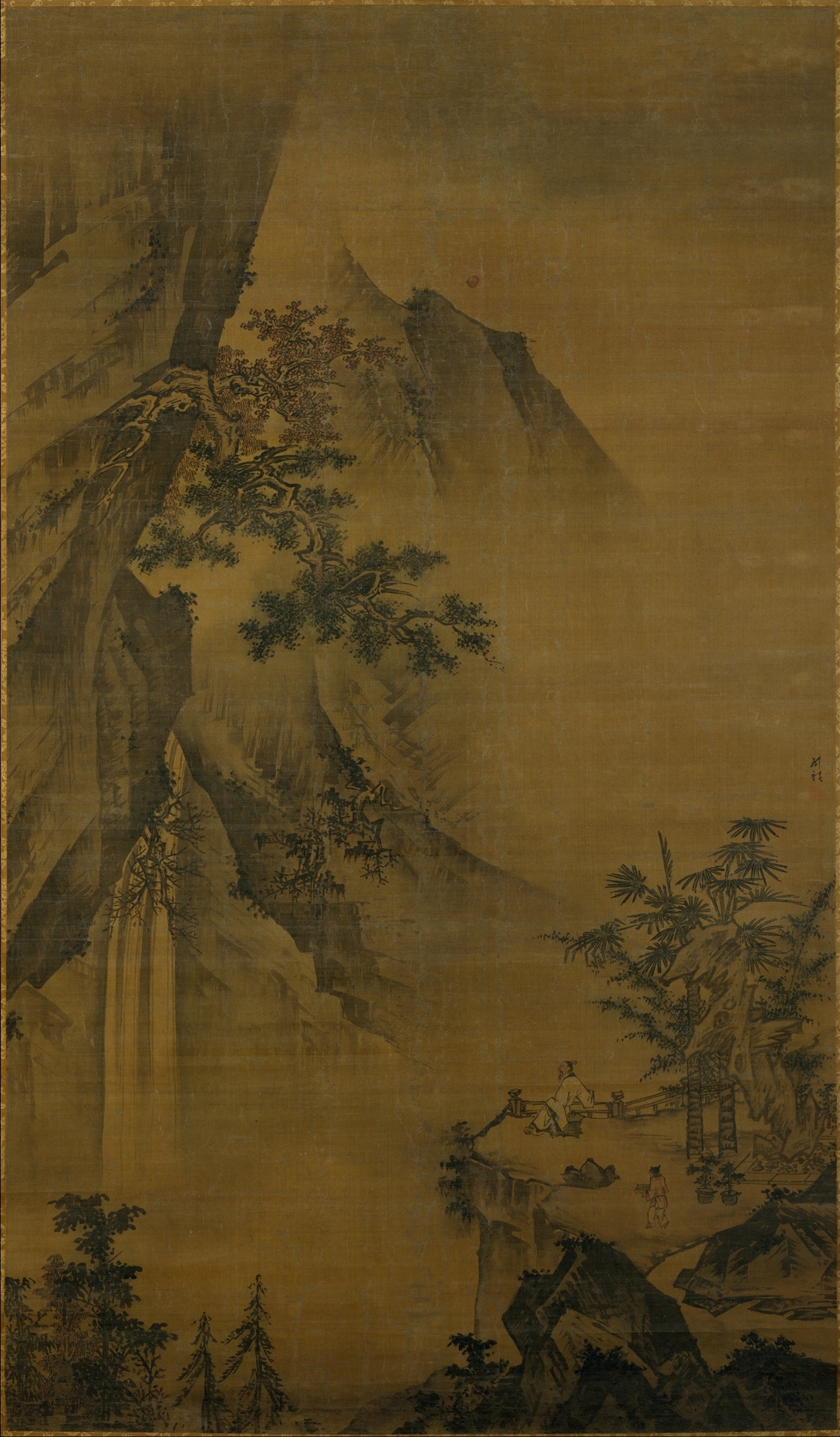 明代の中壢滝鑑賞軸|廬山の滝を眺める李白