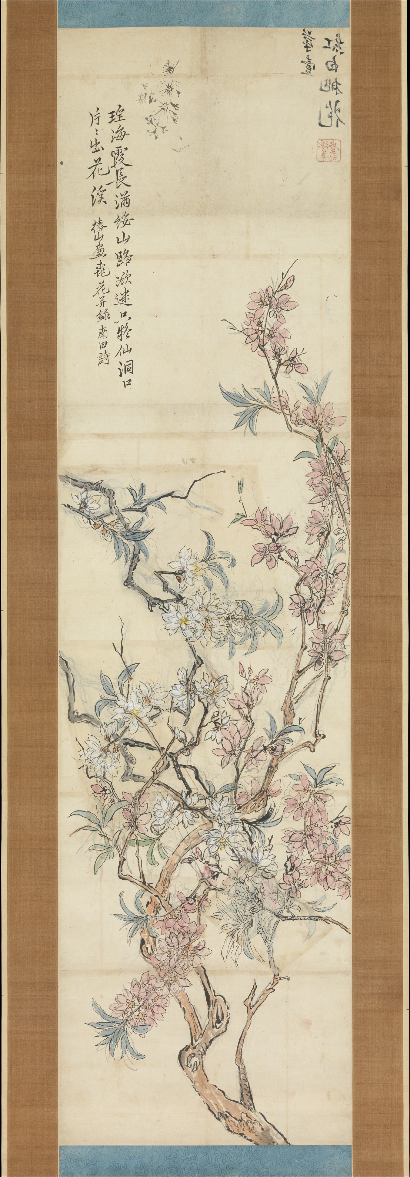 春春山筆 紅白桃の花（絵付き）｜春春山筆 紅白桃の花紅白の桃の花、下絵