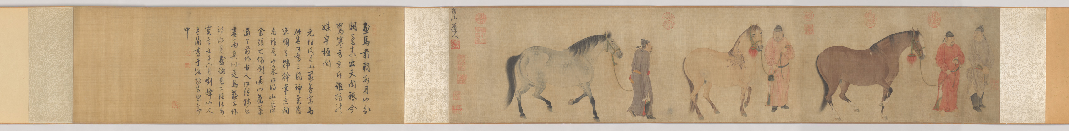 3頭の馬と4人の馬丁