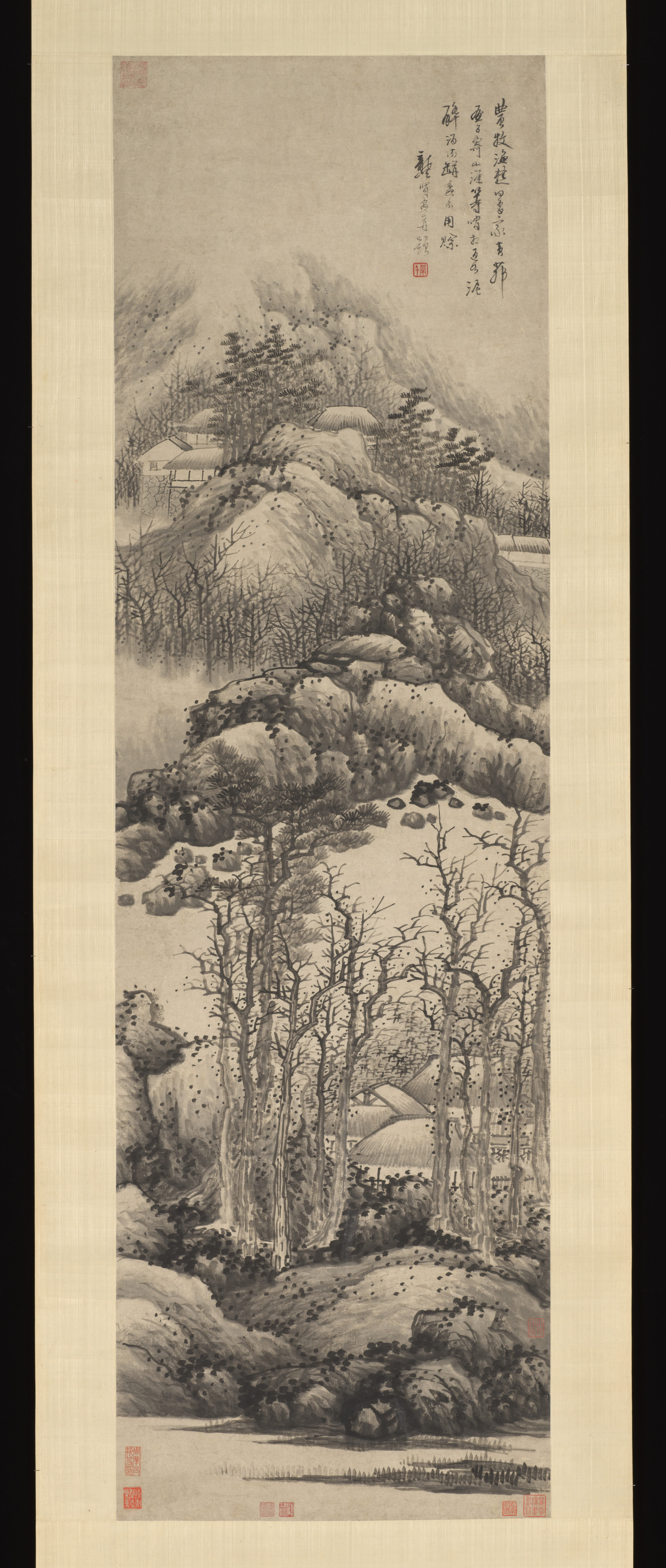 公仙、清朝、冬景色、軸 |冬の山々