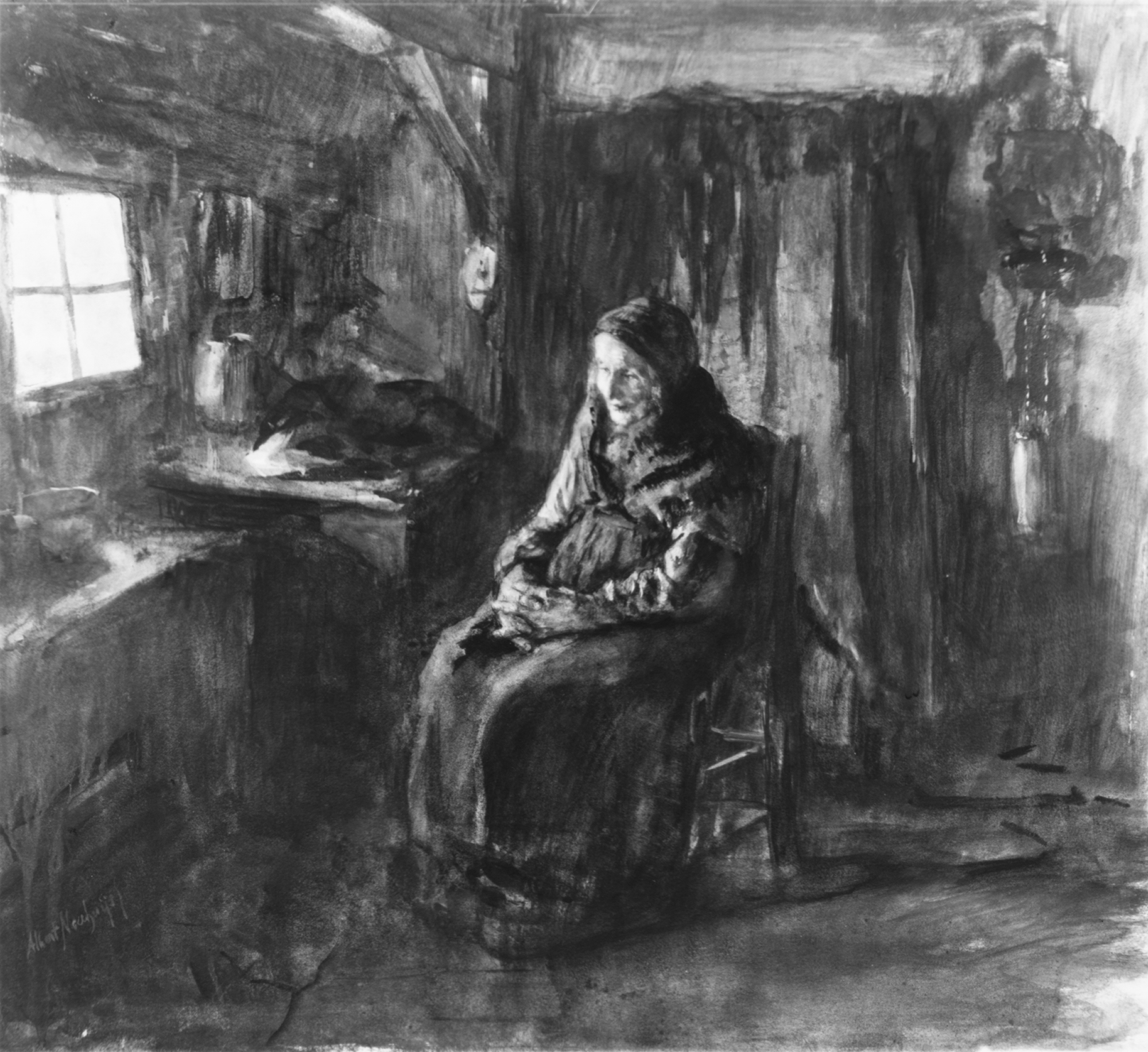 老婦人の姿が描かれたオランダのインテリア