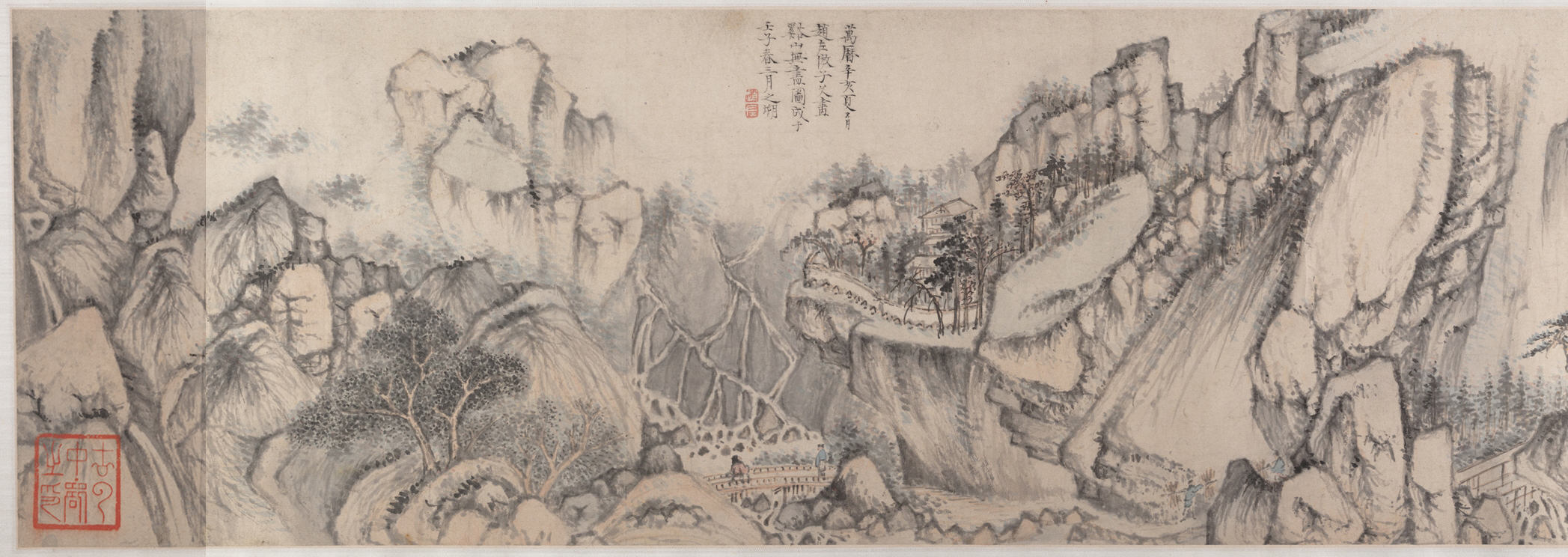 明昭作 渓流と果てなき山 巻 |終わりのない小川と山