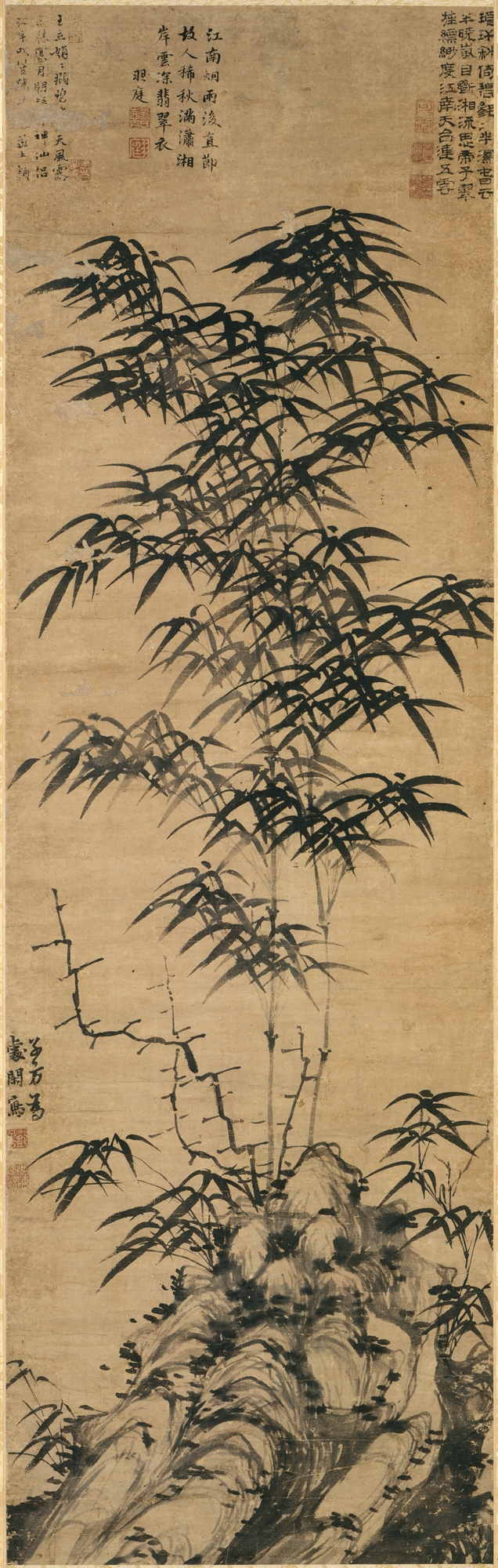 Yuan Deng Yu 竹と岩の軸|竹と岩