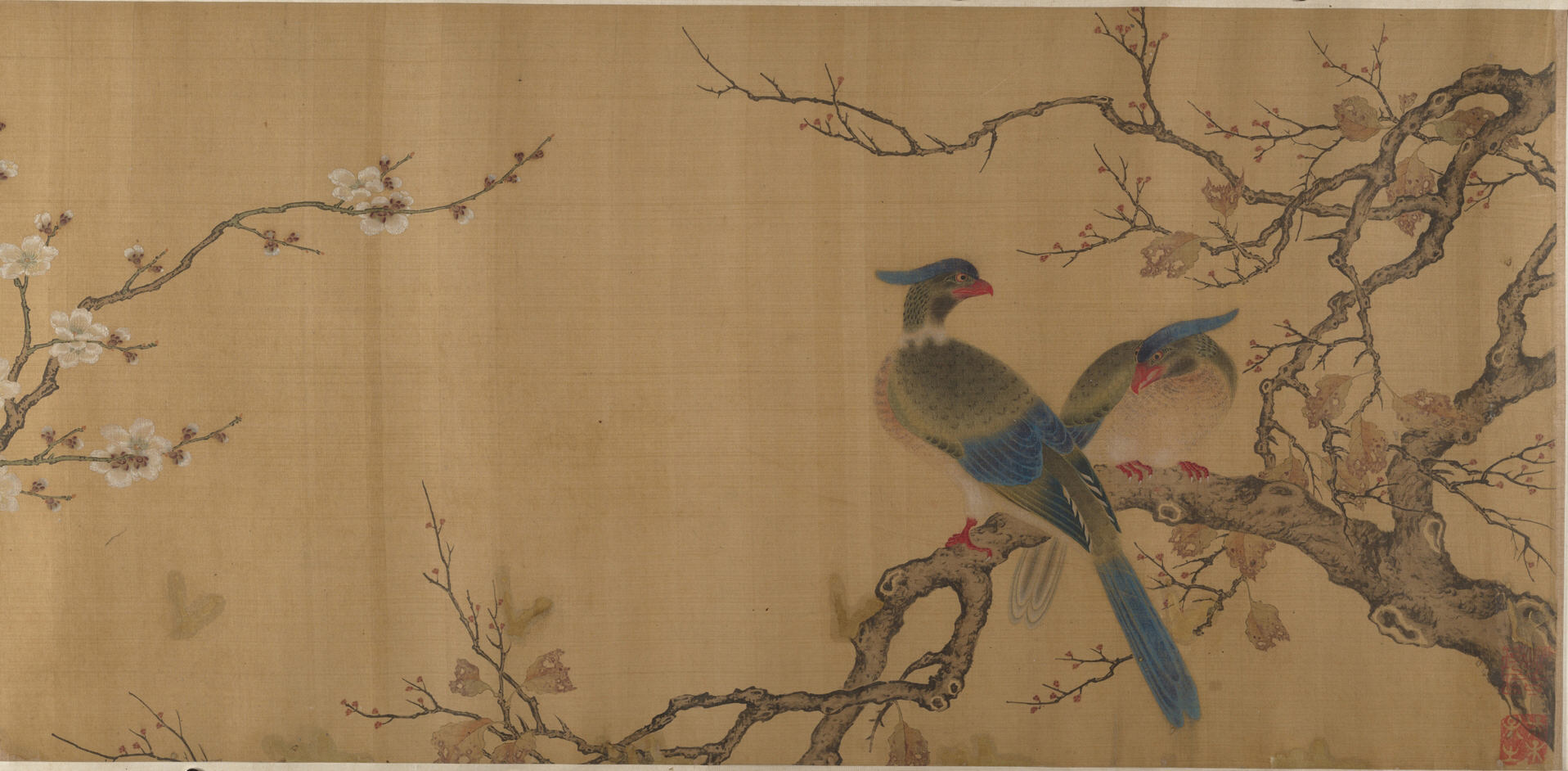 清朝無名古伝 李元基「八鳥」巻 |枝にとまる鳥