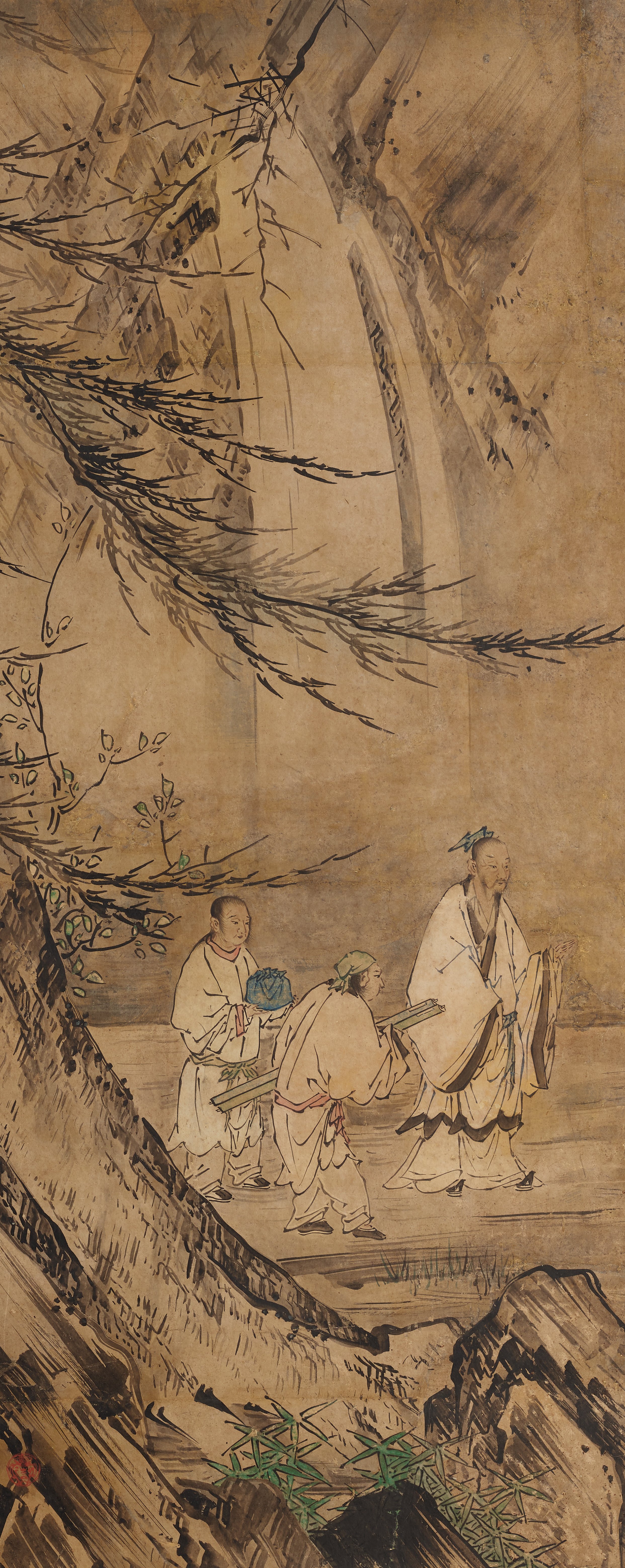 山水の中の中国人物（三幅対のうち）