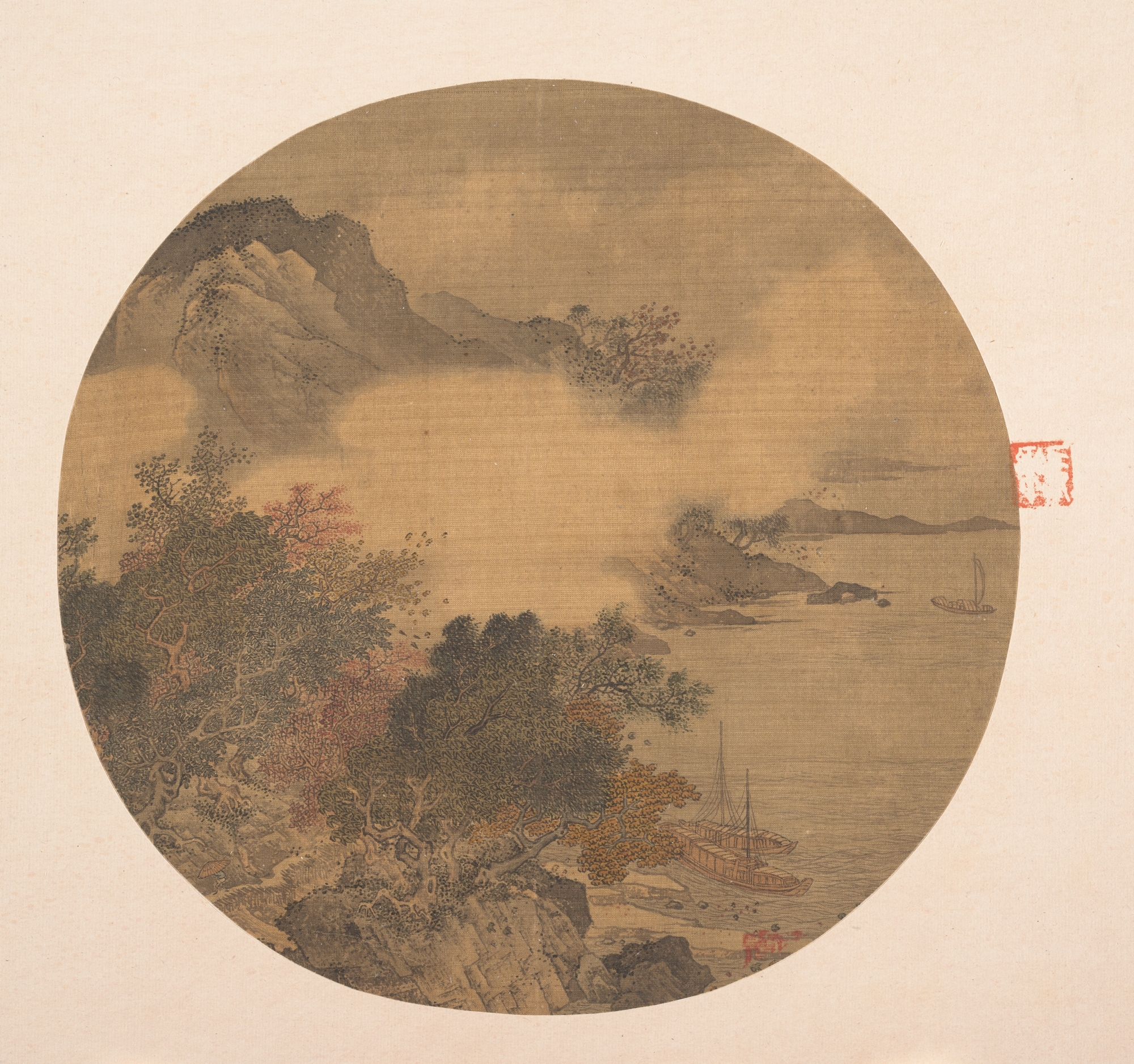 明代、匿名、風雨船、団樊|霧深い風景
