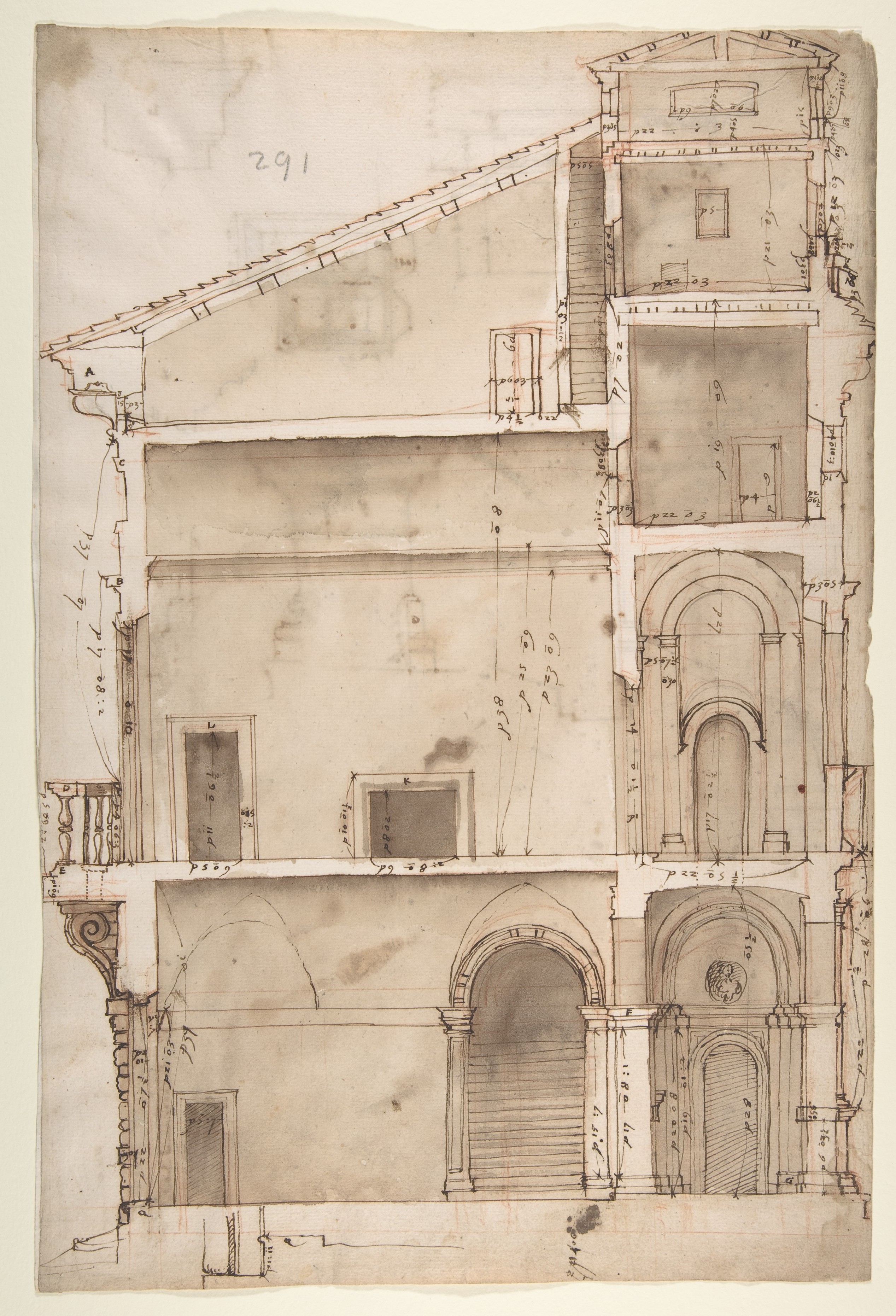 ローマのサルビアティ宮殿、セクション（表） ローマのサルビアティ宮殿、詳細（裏面）