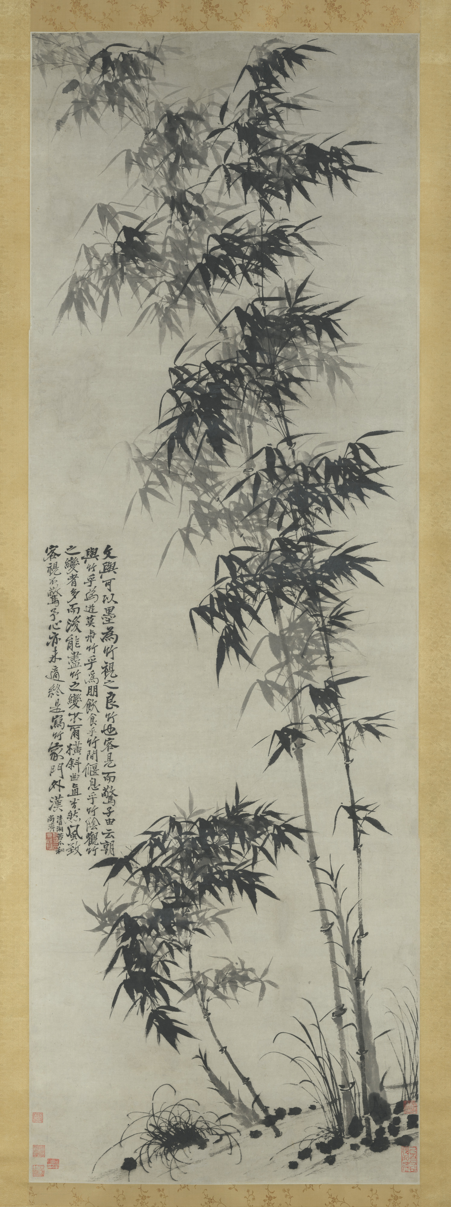 清代の史濤（朱若児）風雨中の竹軸|風雨中の竹