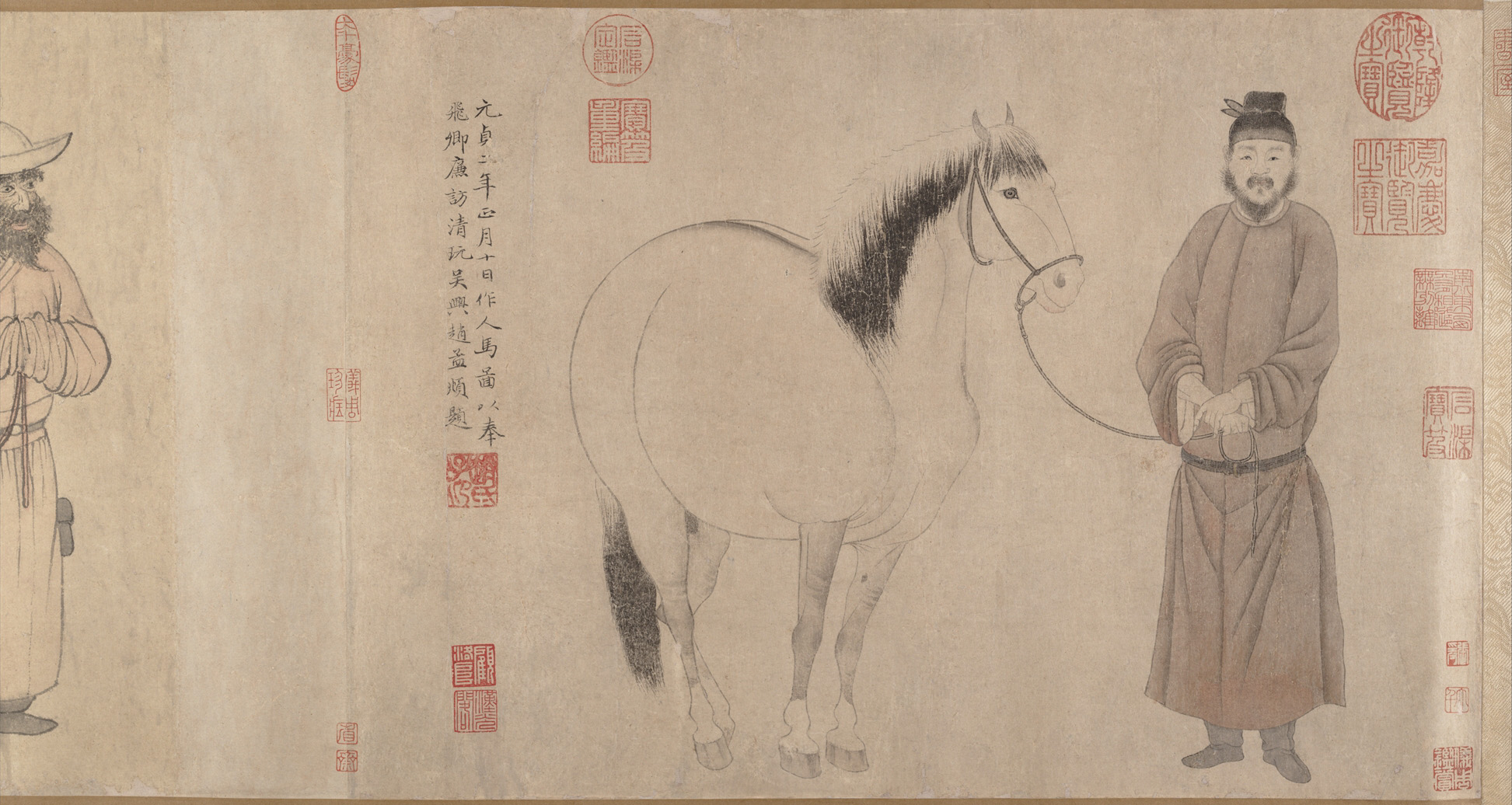 元の時代、趙孟府、趙永、趙林、呉興趙家の三世代の人馬、巻物 |新郎と馬