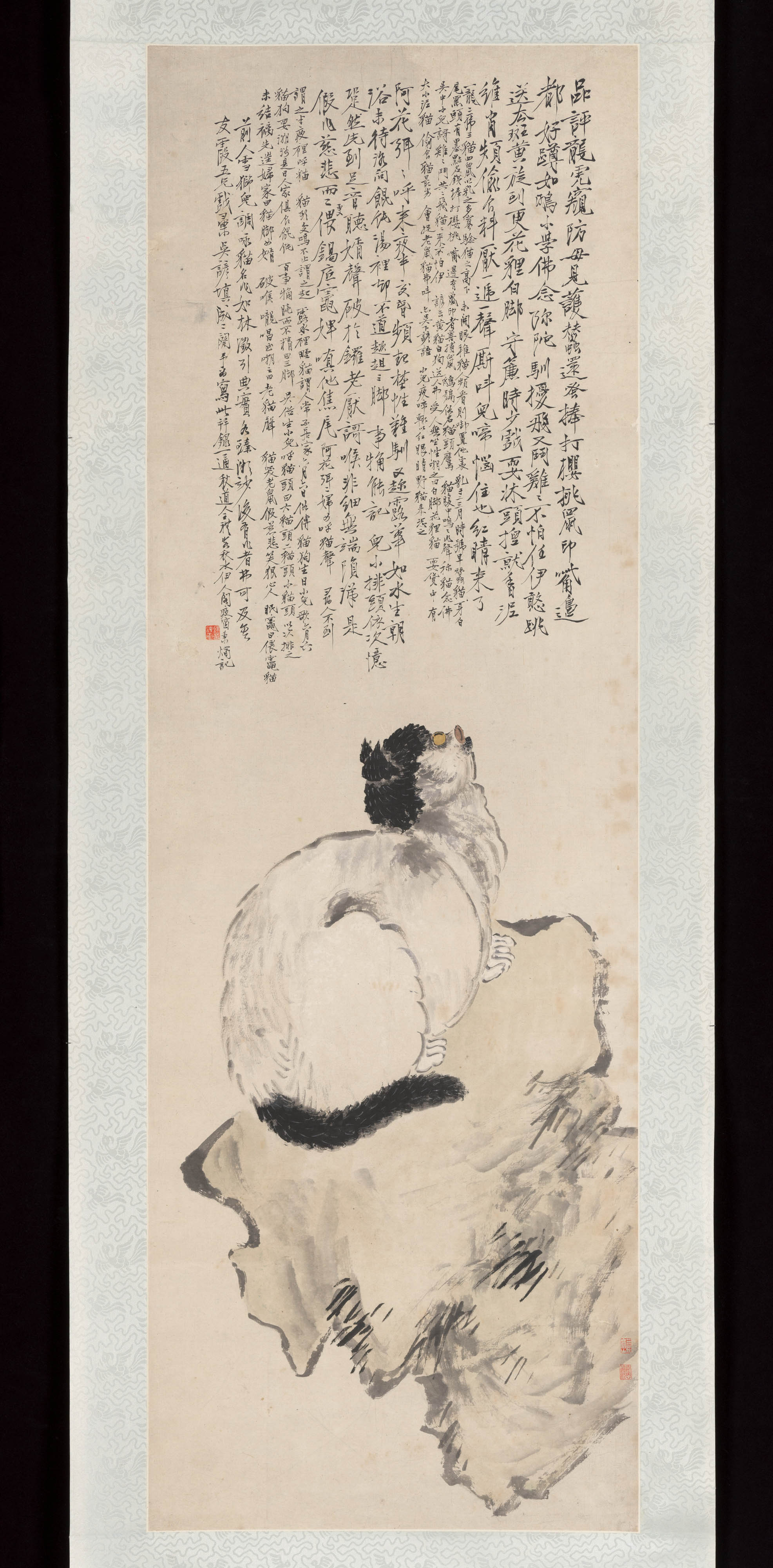 王立、清朝、李怒の図、軸|猫