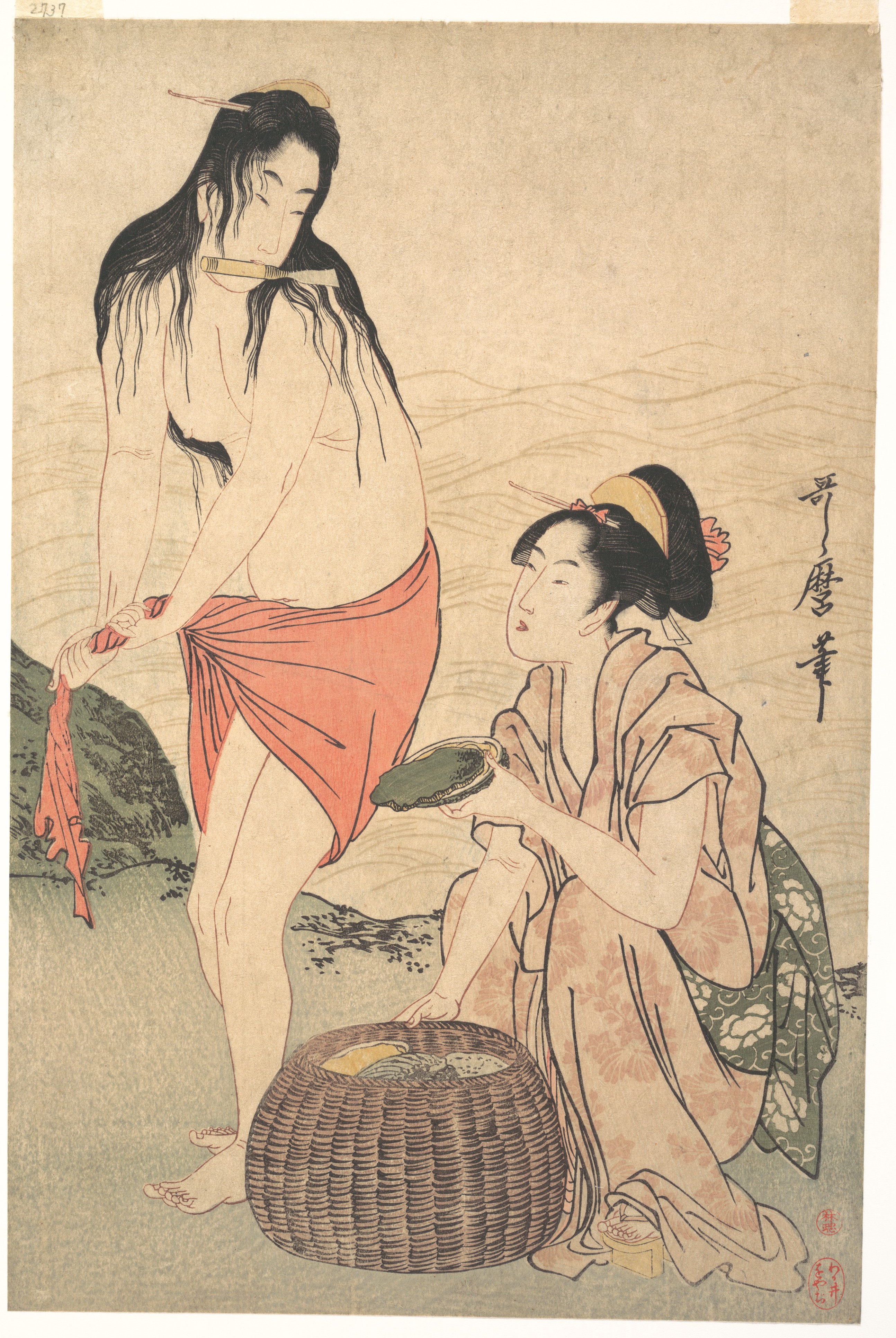 喜多川歌麿画 鮑取り