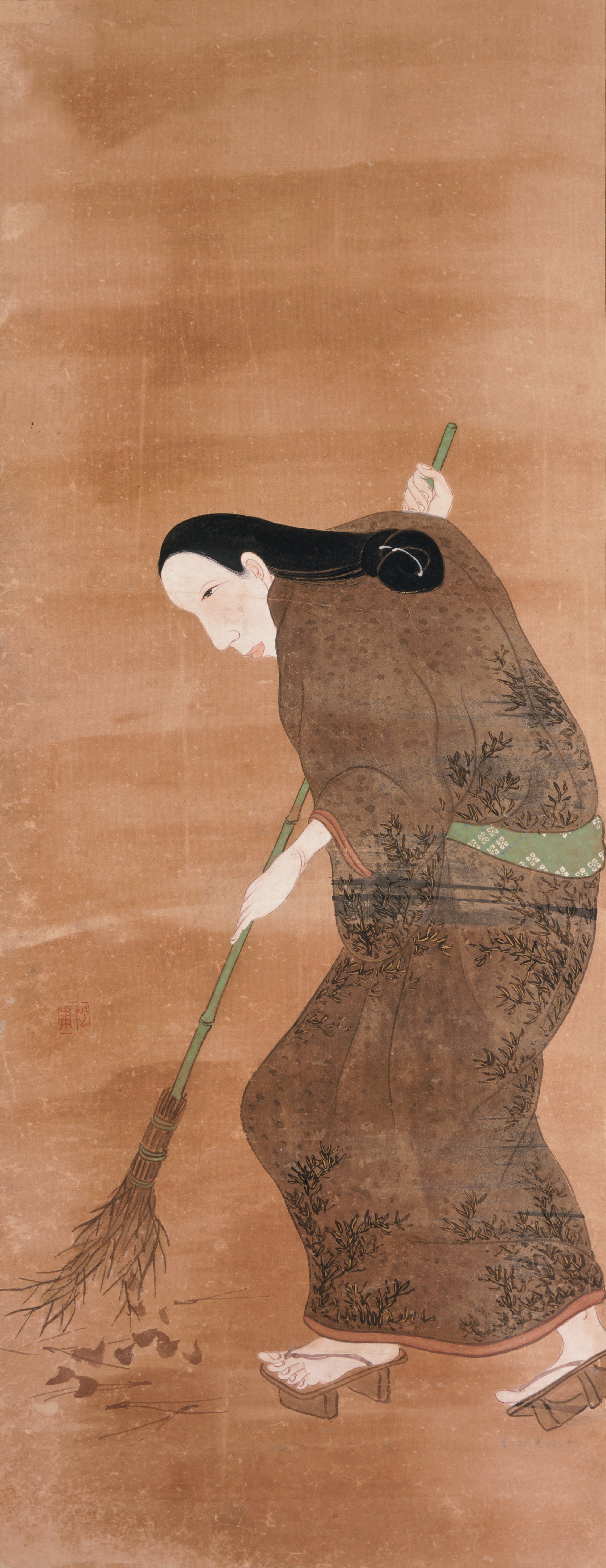 掃除する女（女性図一対の右幅）