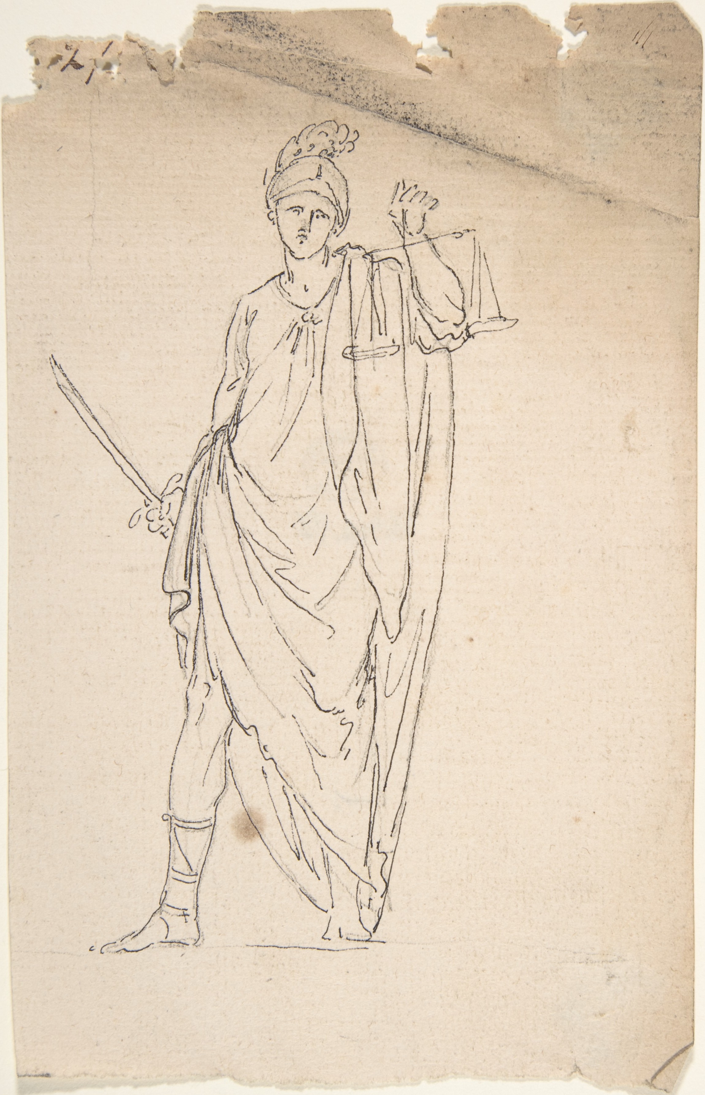 剣と天秤を持つ女性像の描画