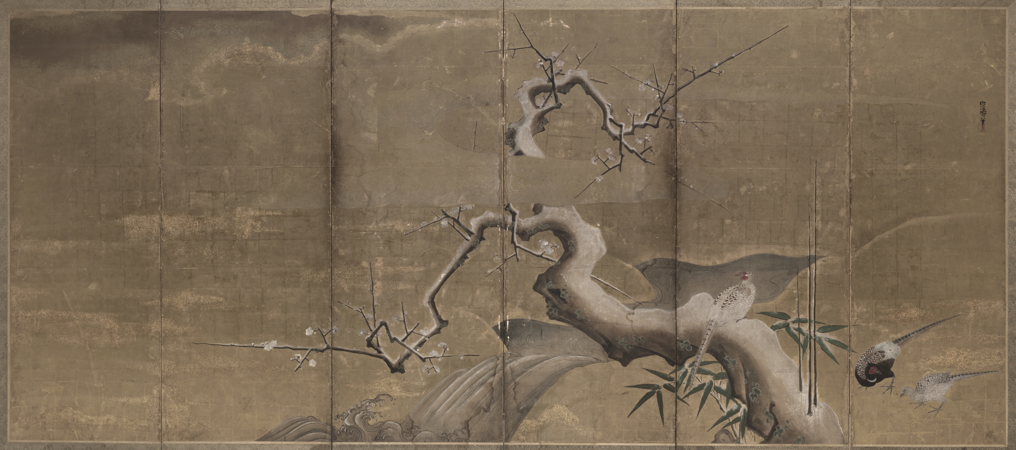 梅と雉の冬景図（左向きの鳥）
