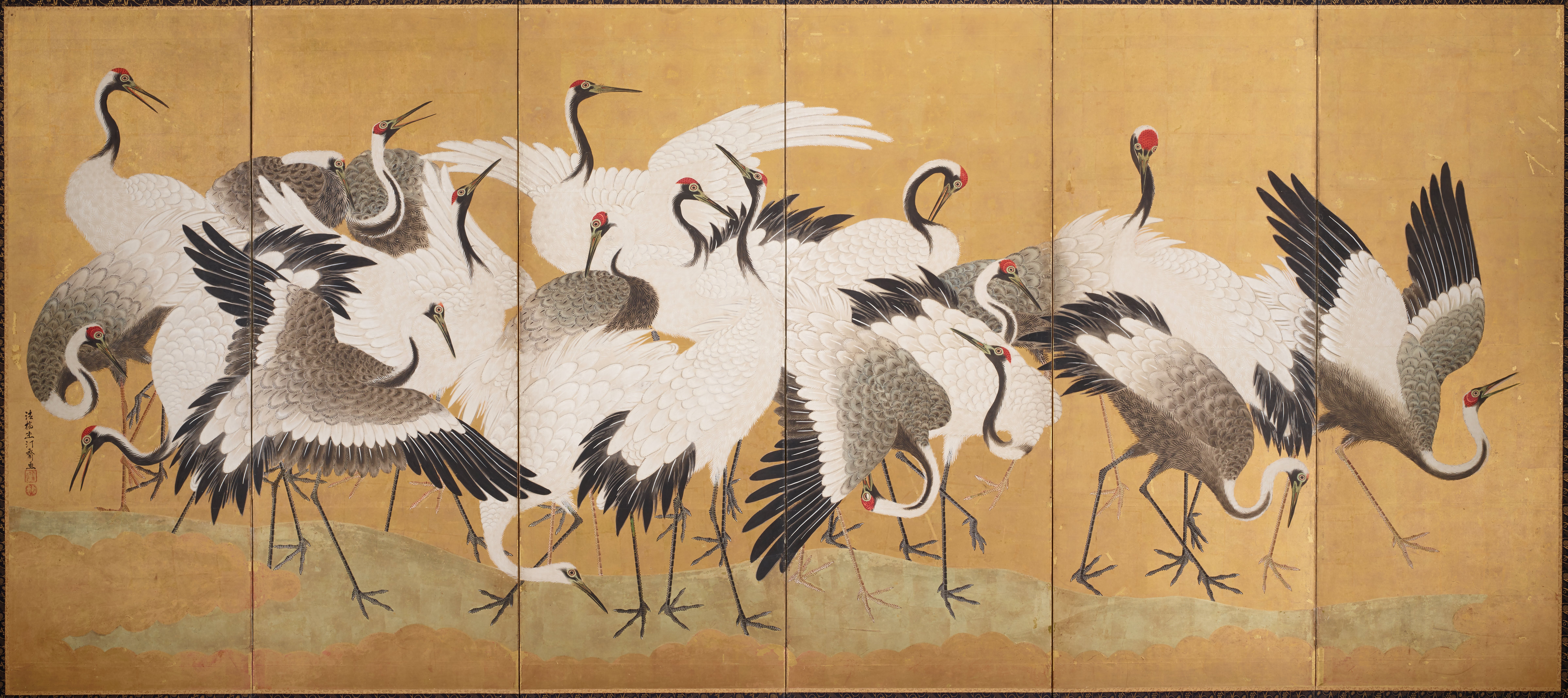 群鶴図（一対の左隻）