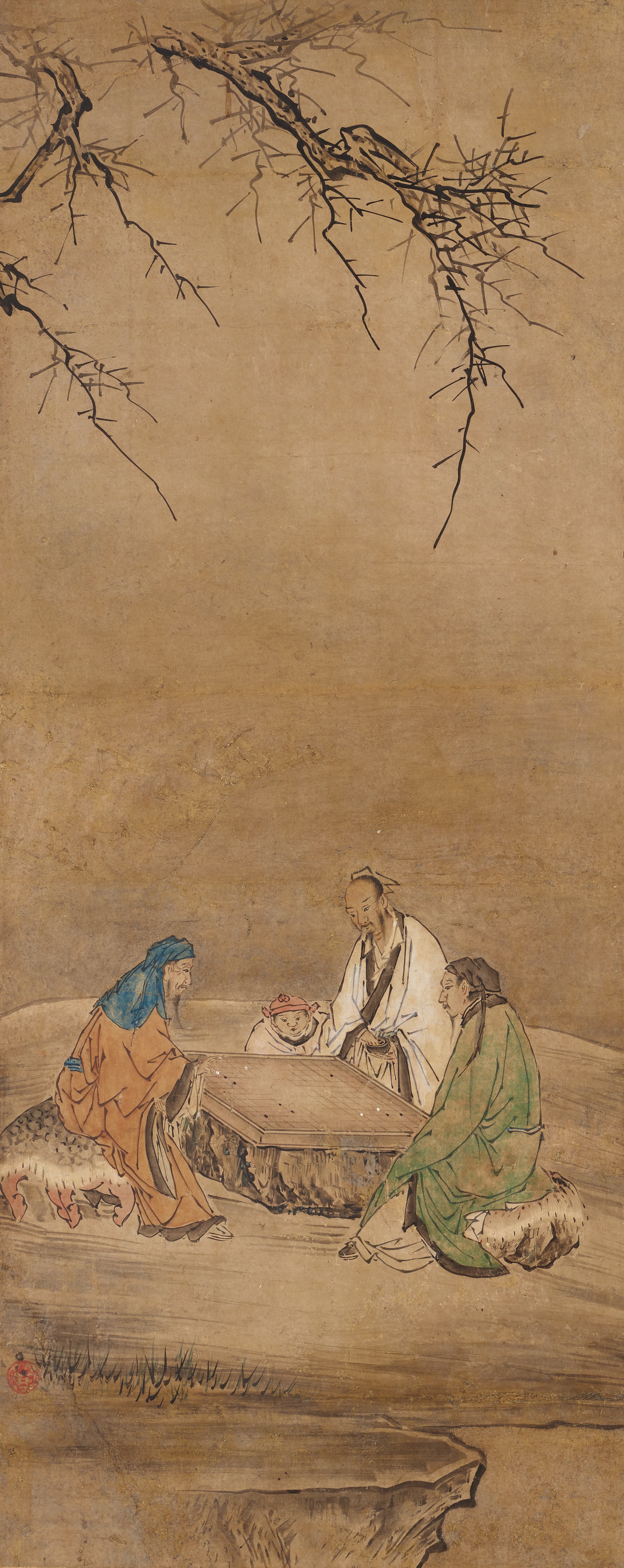 山水の中の中国人物（三幅対のうち）