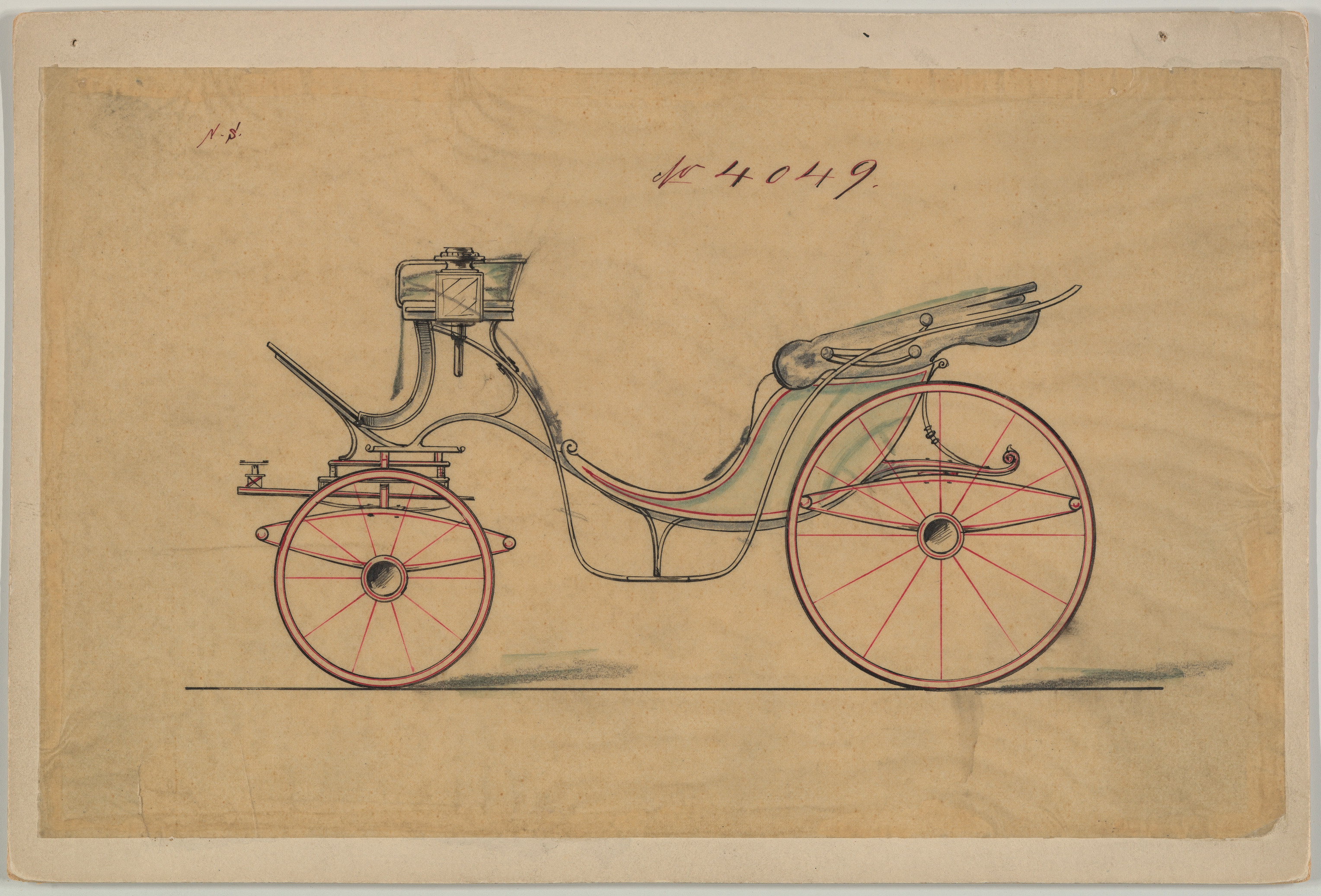 カブリオレまたはヴィクトリア型馬車のデザイン（4049番）