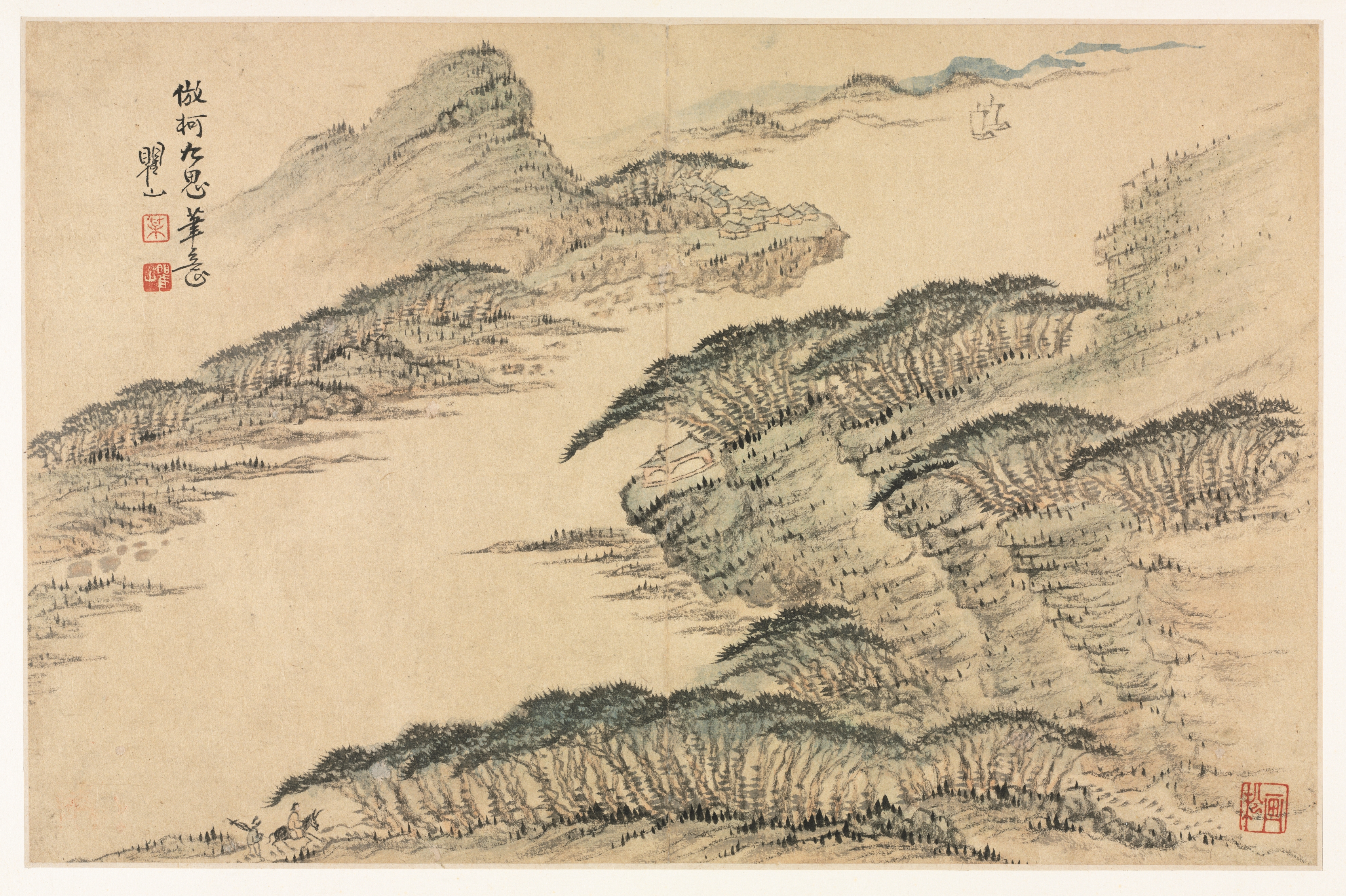 古画に倣った諸様式の山水図