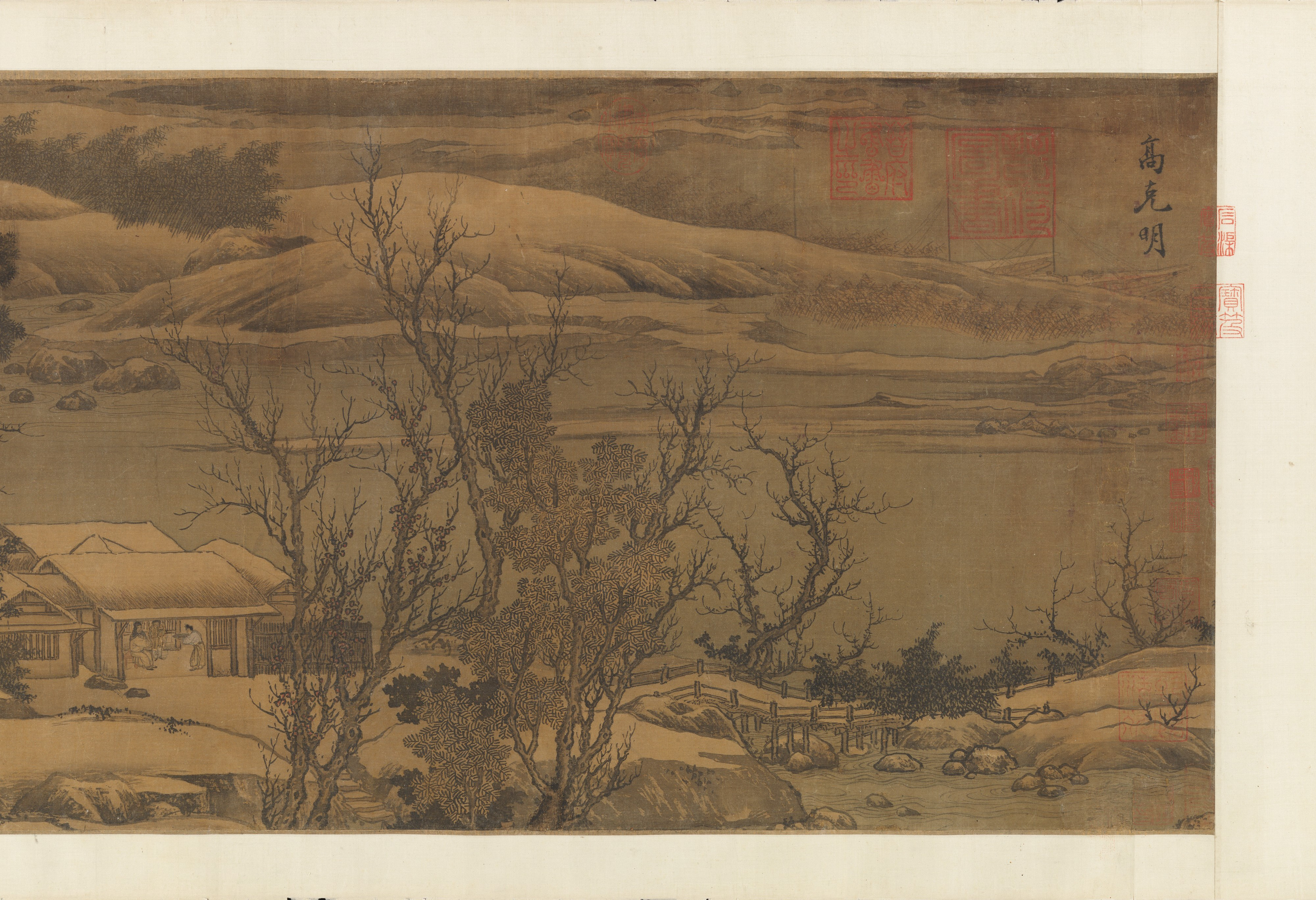 南宋伝記劉松年西山雪意巻 | 南宋伝記素朴な川沿いの隠れ家のある雪景色