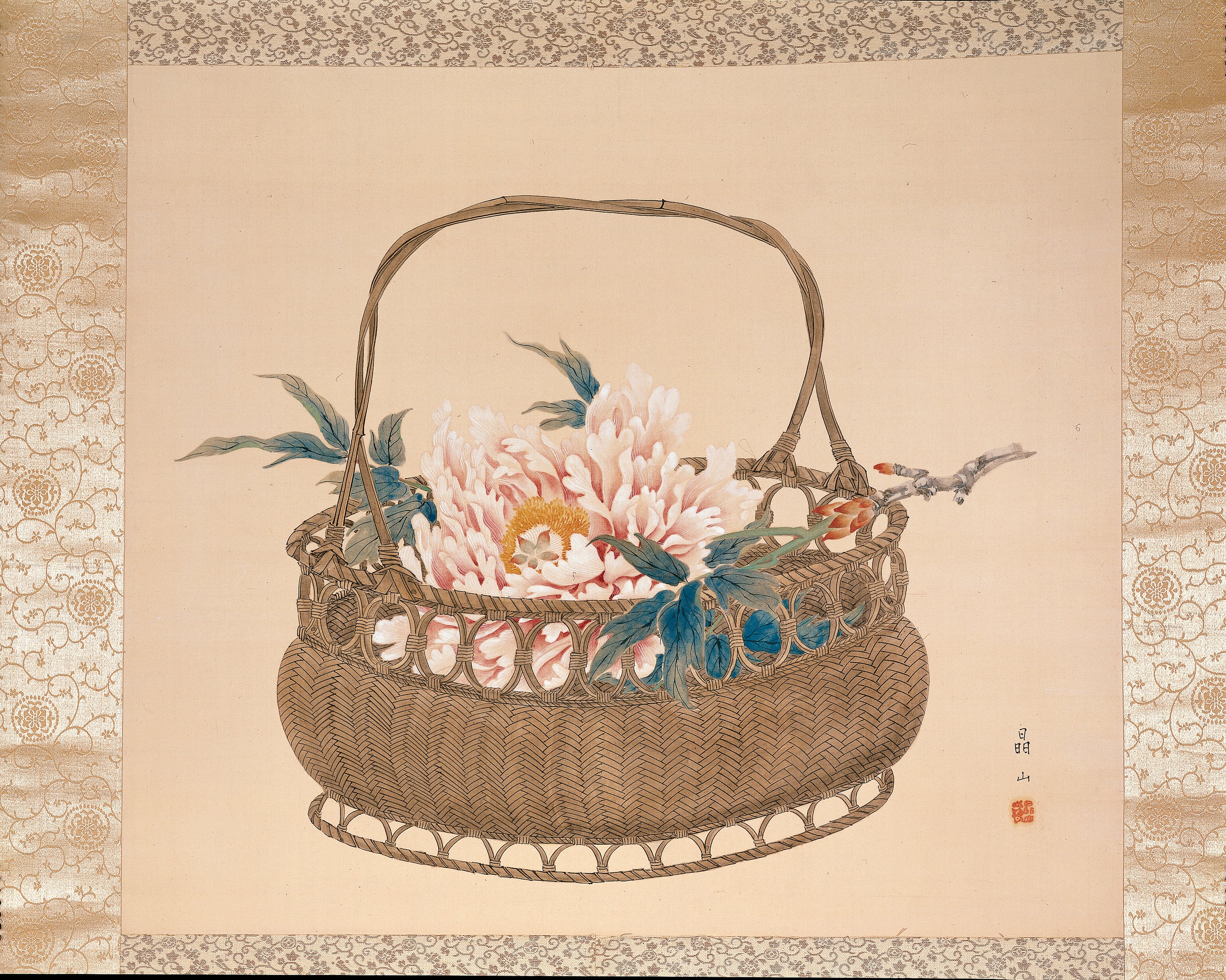 籠の牡丹