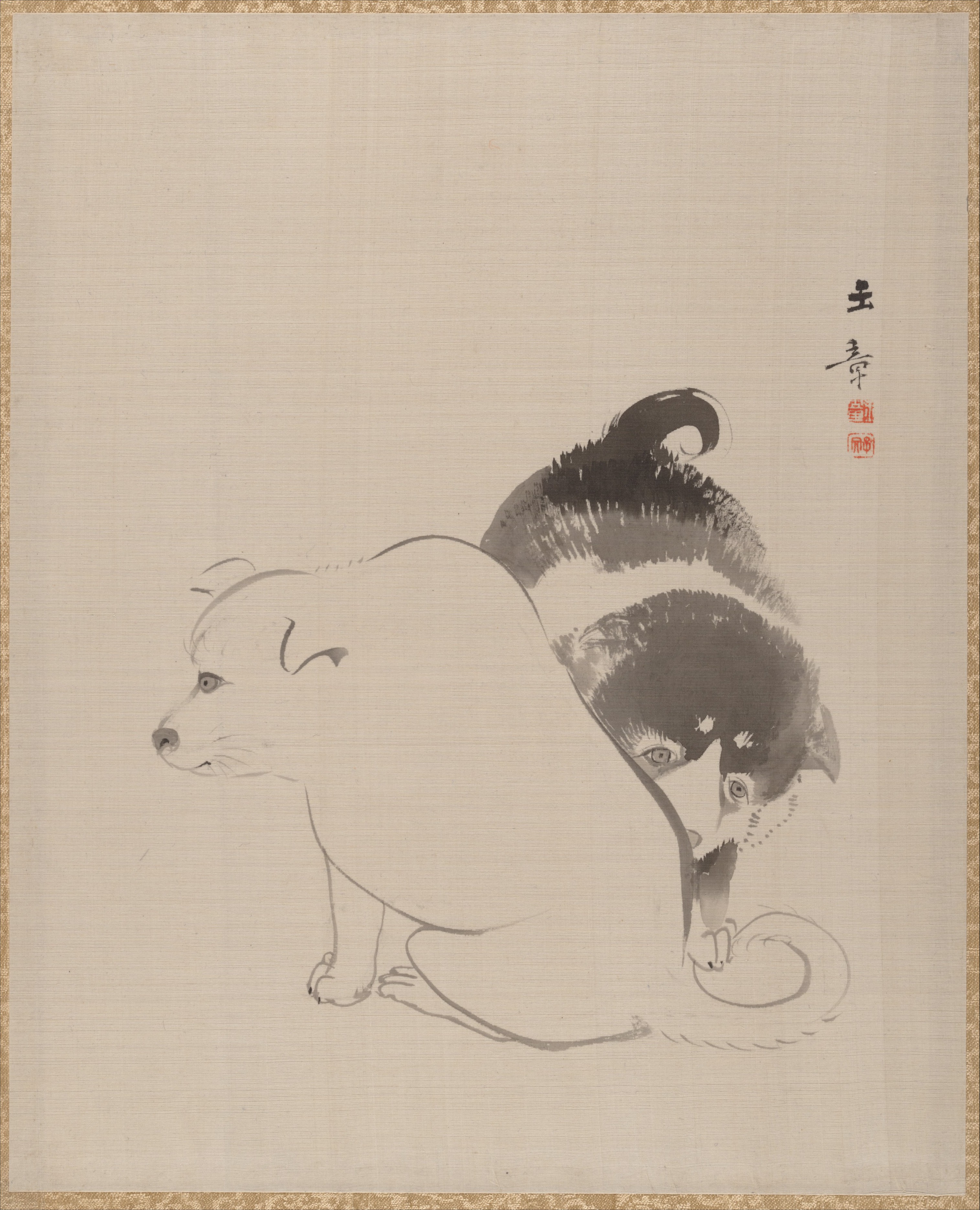 犬児図|一対の子犬