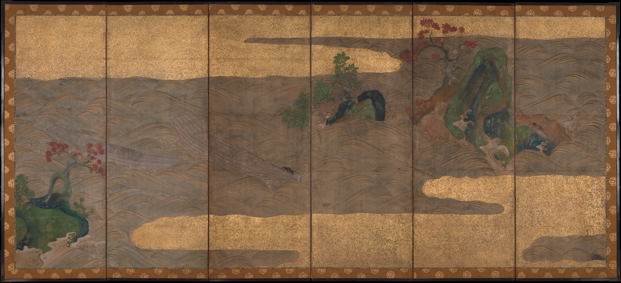 波に舟図屏風