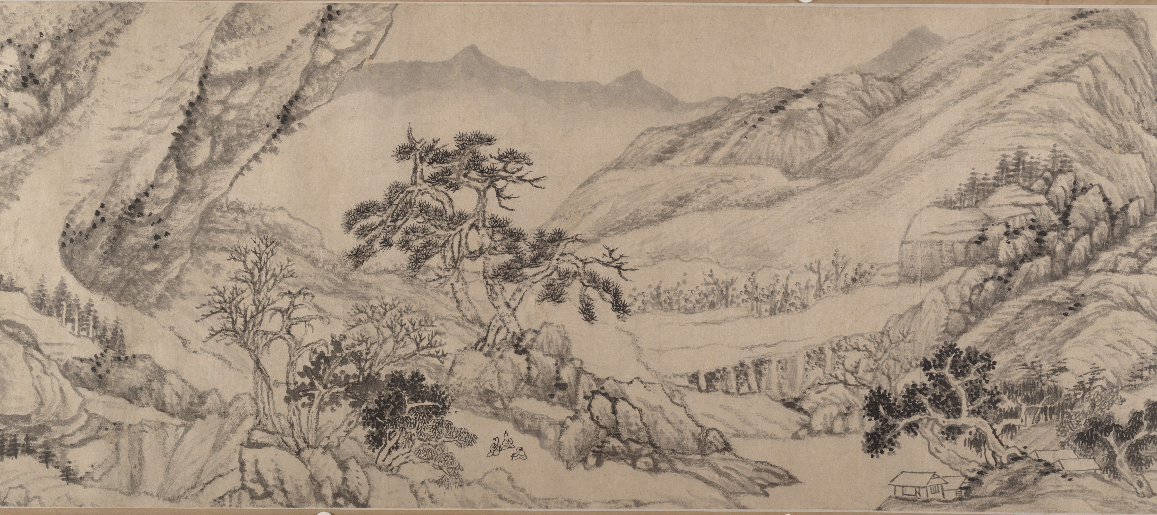 清朝の劉裕山水画巻 |小川と山の中を旅する