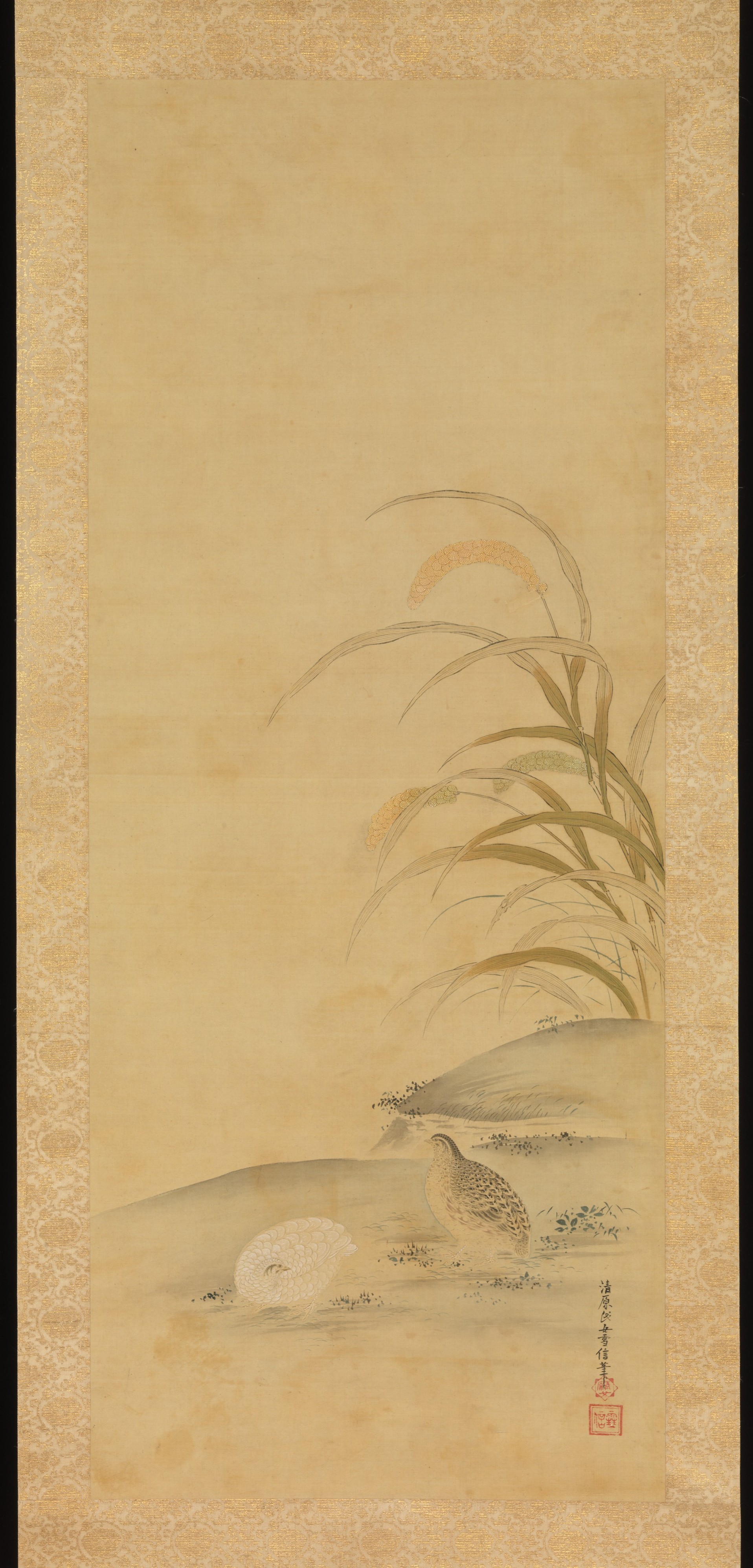 粟に鶉図