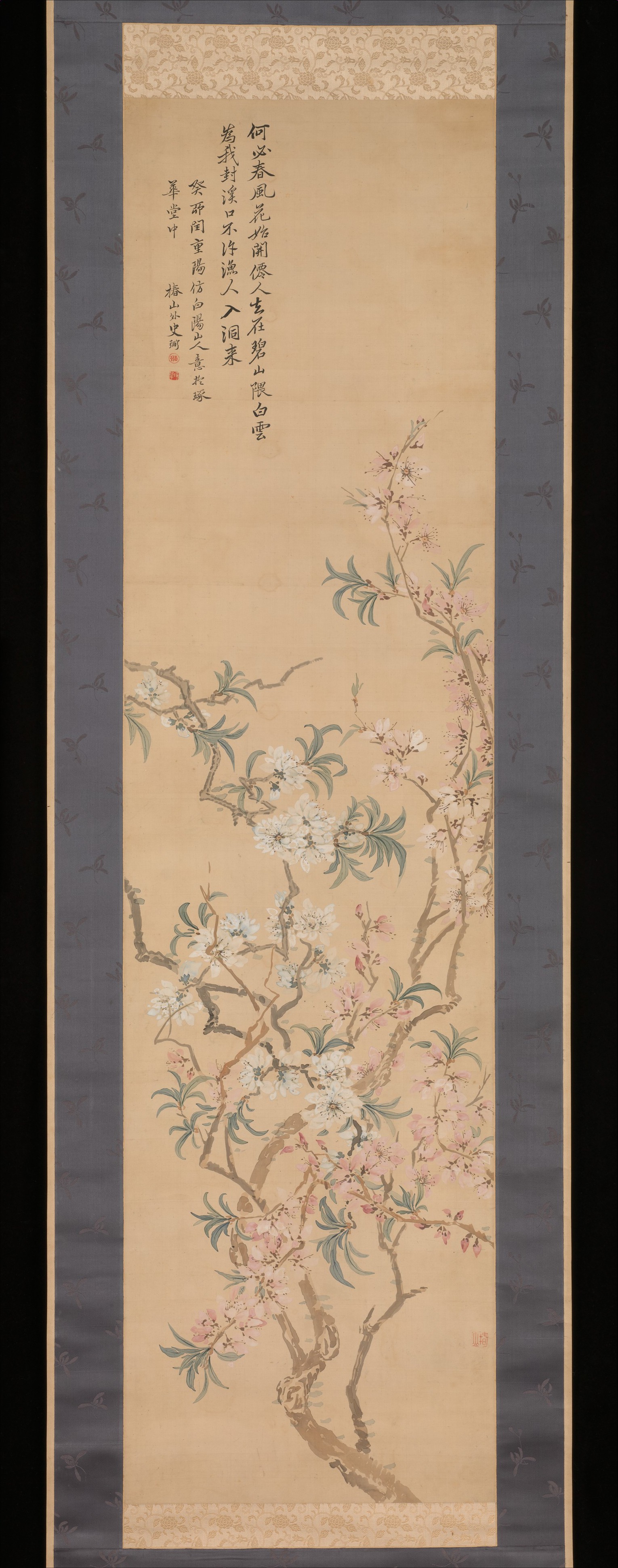 春春山筆 紅白桃の花（絵付き）｜春春山筆 紅白桃の花紅白の桃の花