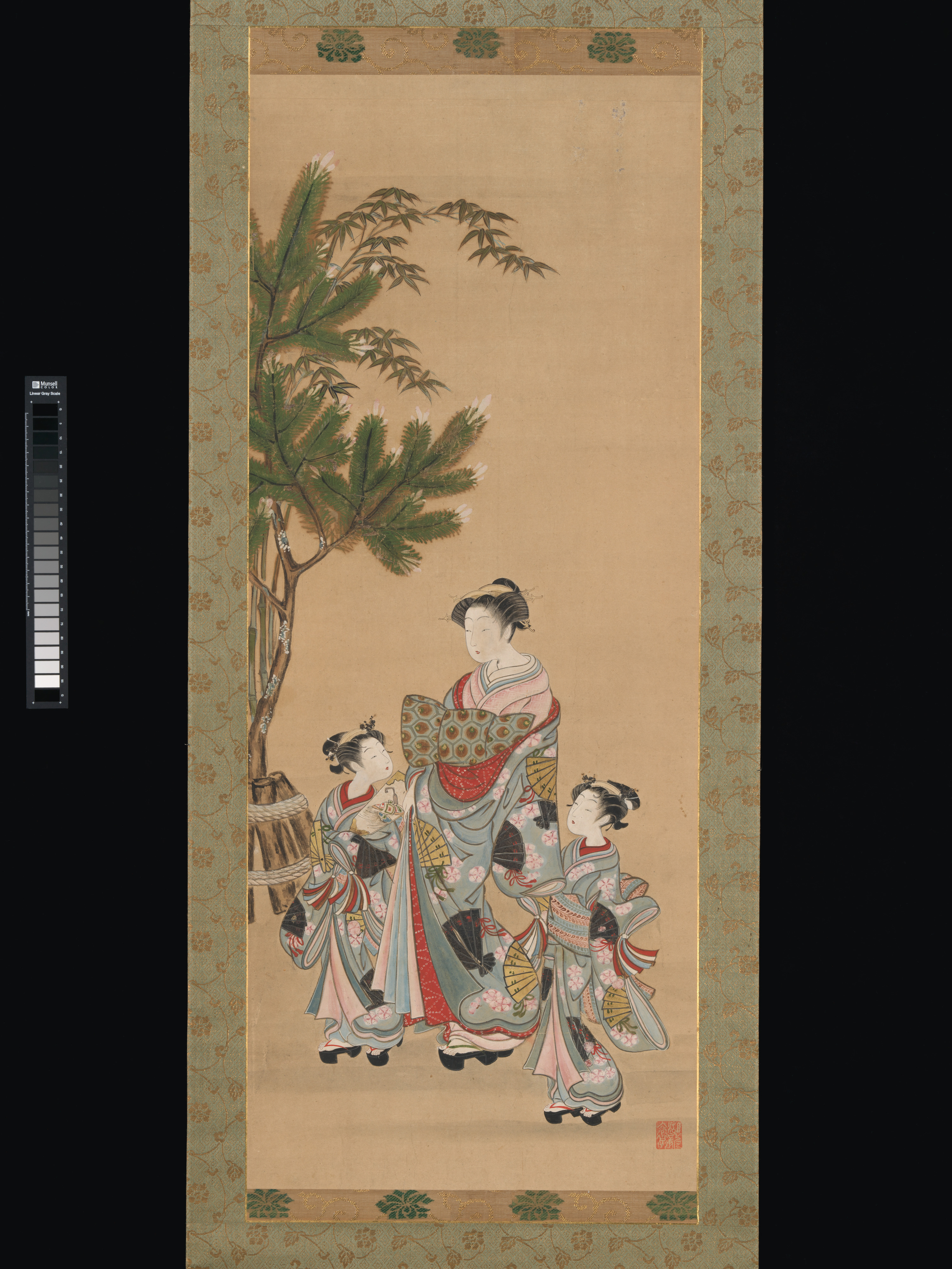 磯田湖竜斎筆  花魁と禿の初詣図