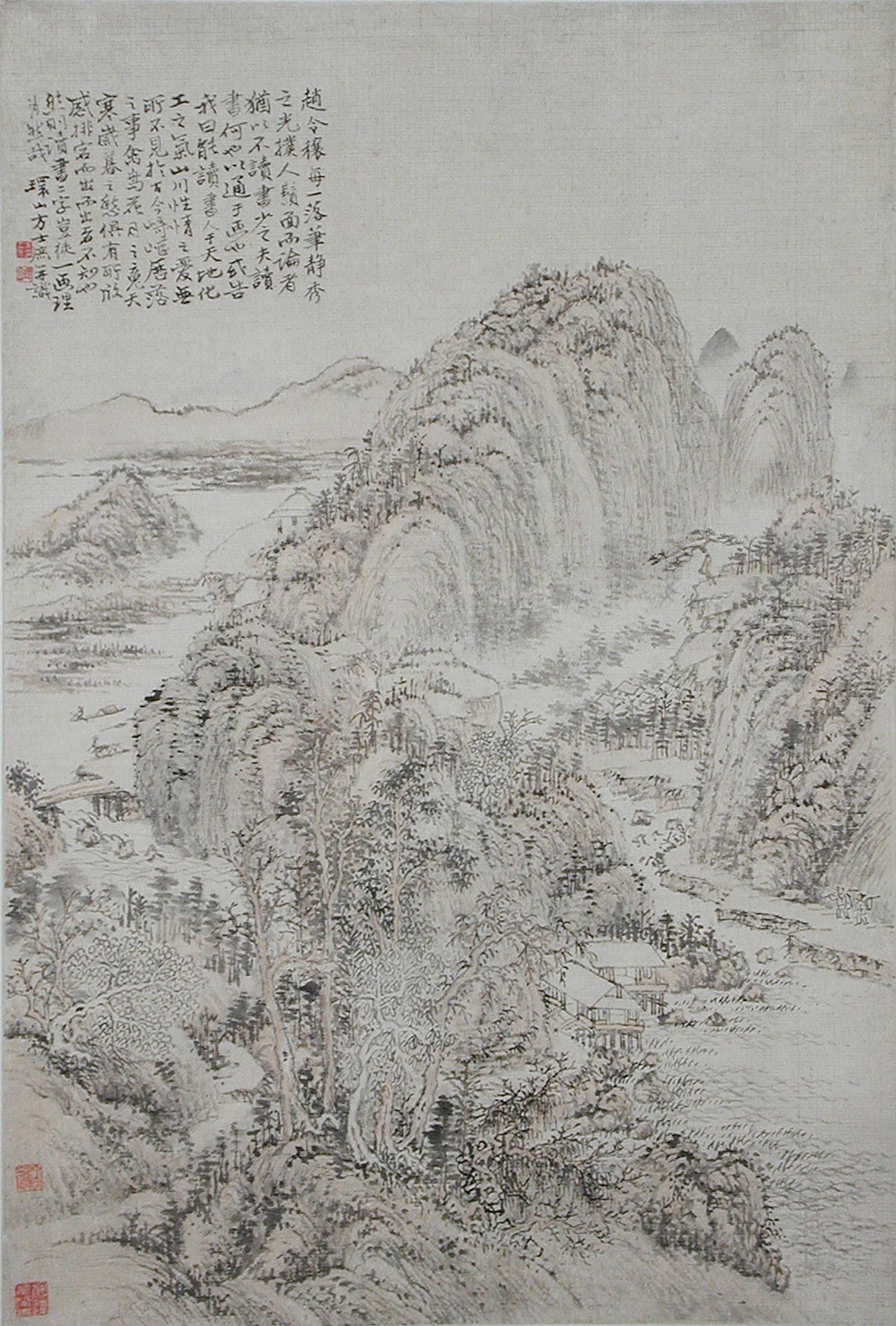 清朝方氏書風景画軸|風景
