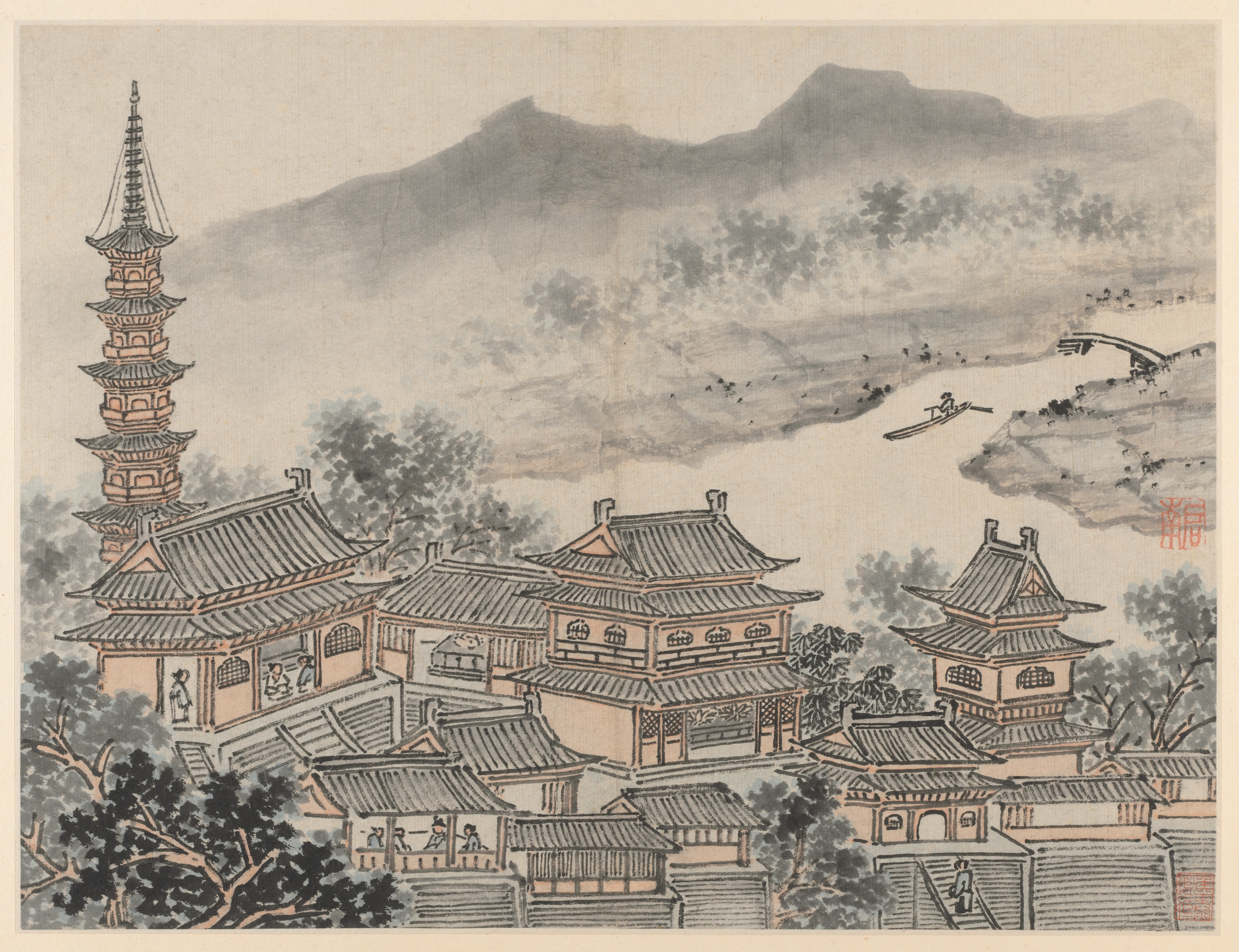 雲巌寺の千仏閣と塔（蘇州虎丘十二景より）