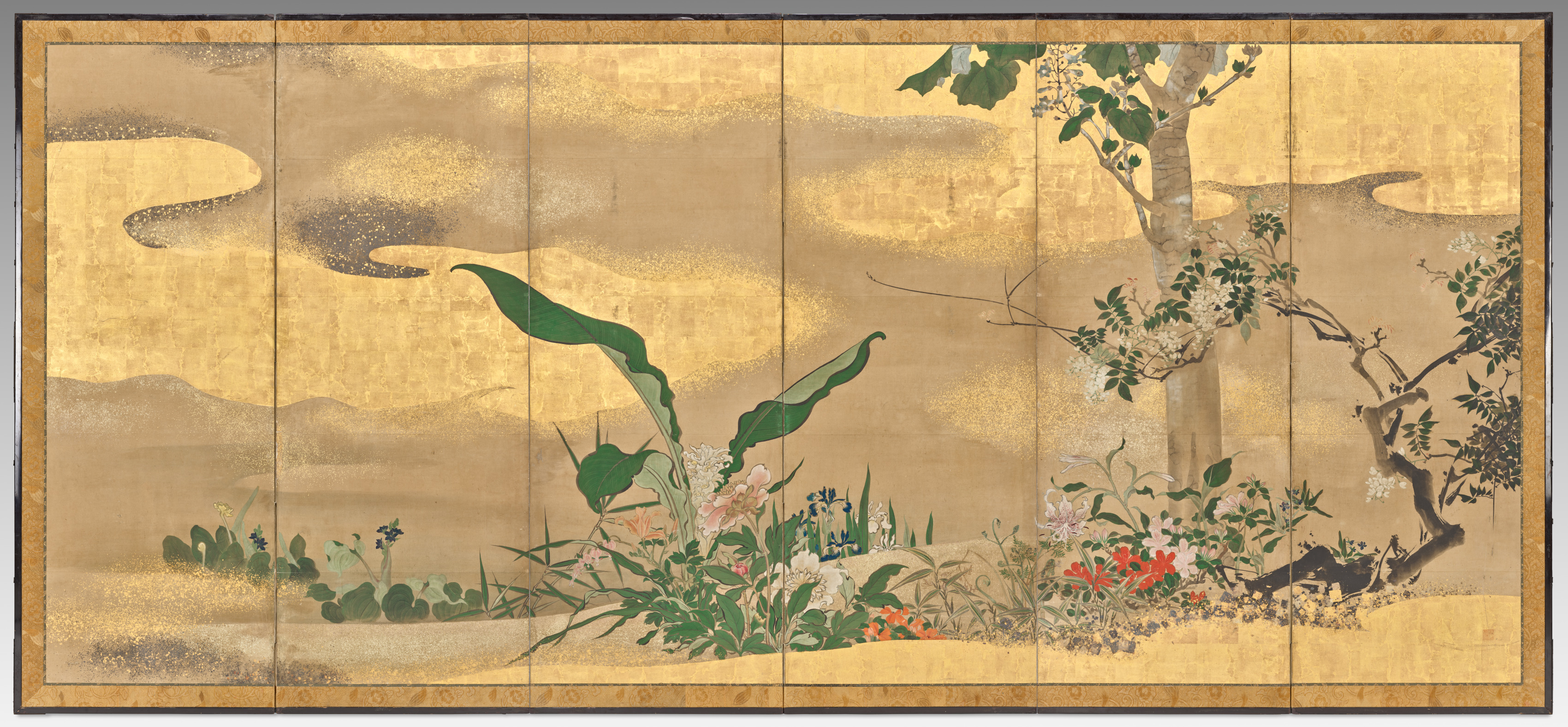 四季花木図（右隻）