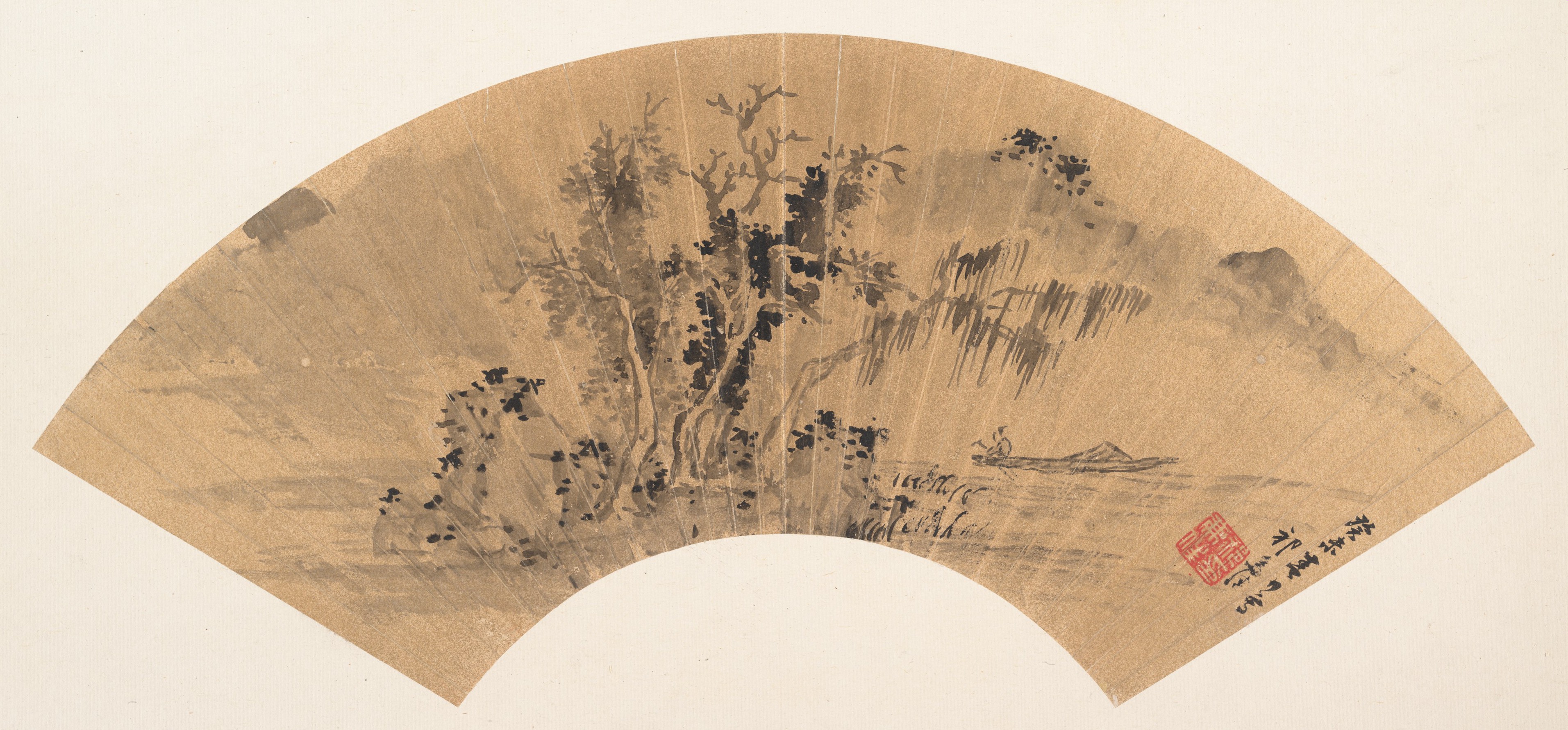 明清斉志佳山水画|漁師のある風景