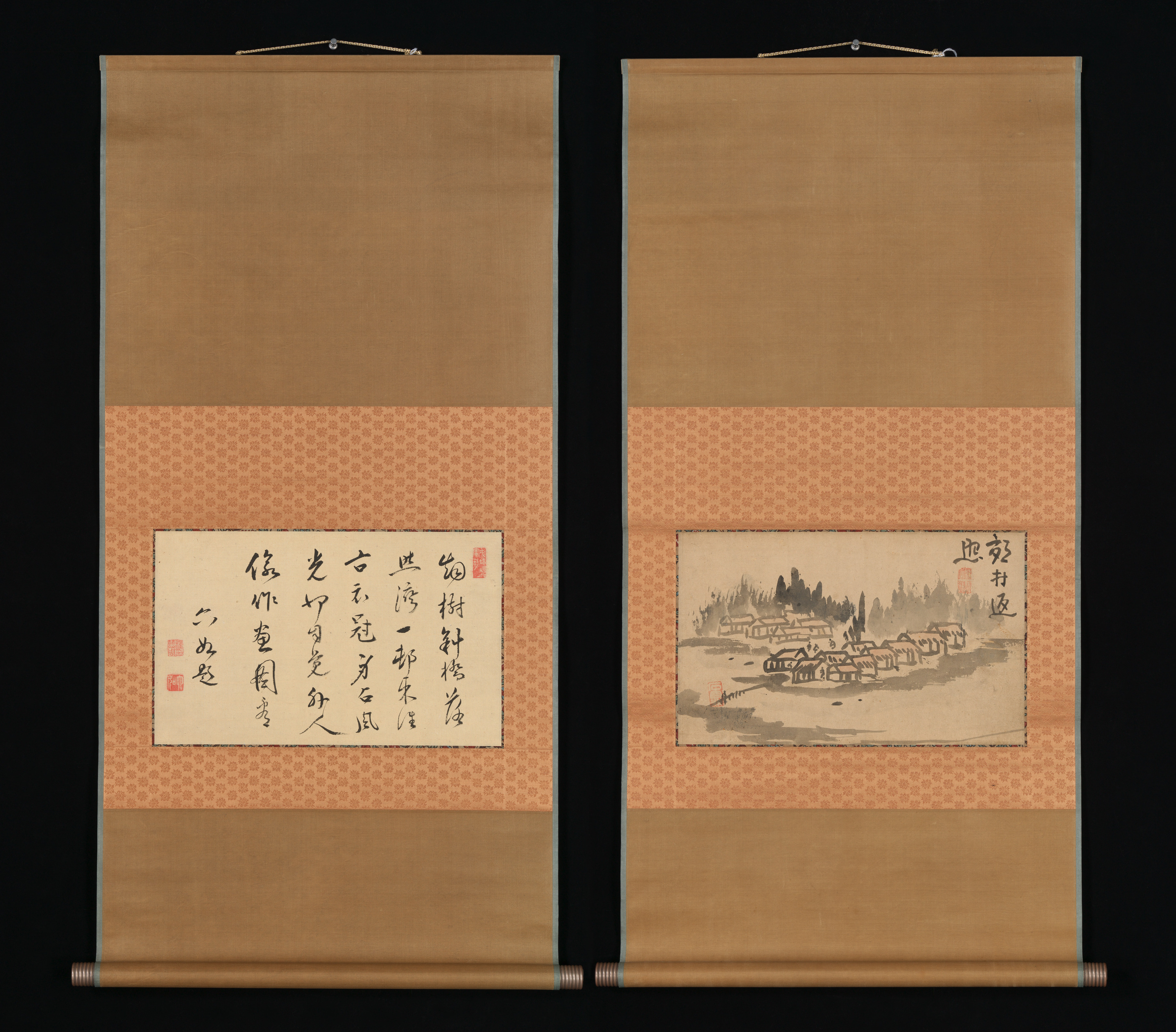 Chi Dayaの「Daya Tang絵画の詩」 |山里の夕焼けと書道