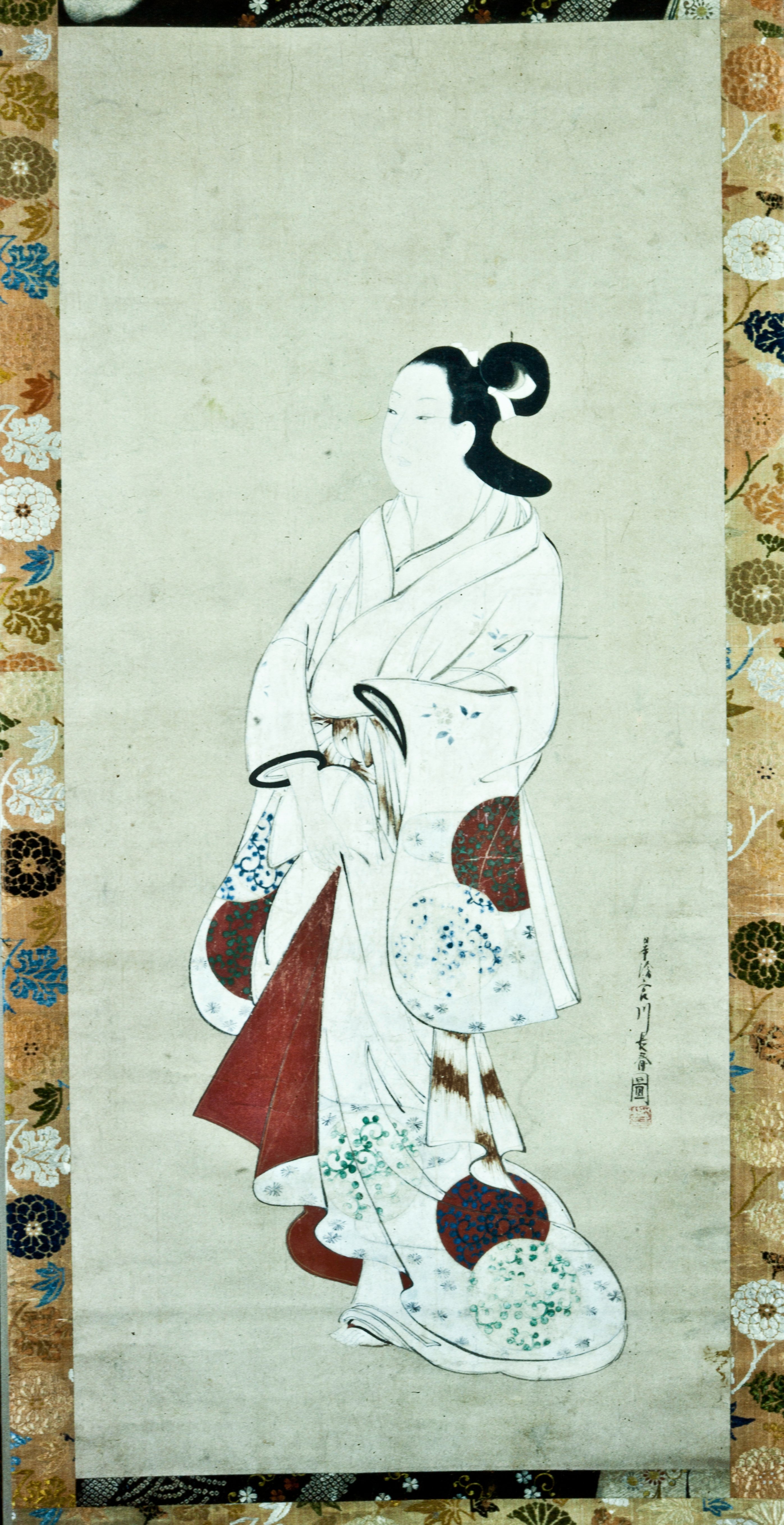 白い着物を着た遊女立姿
