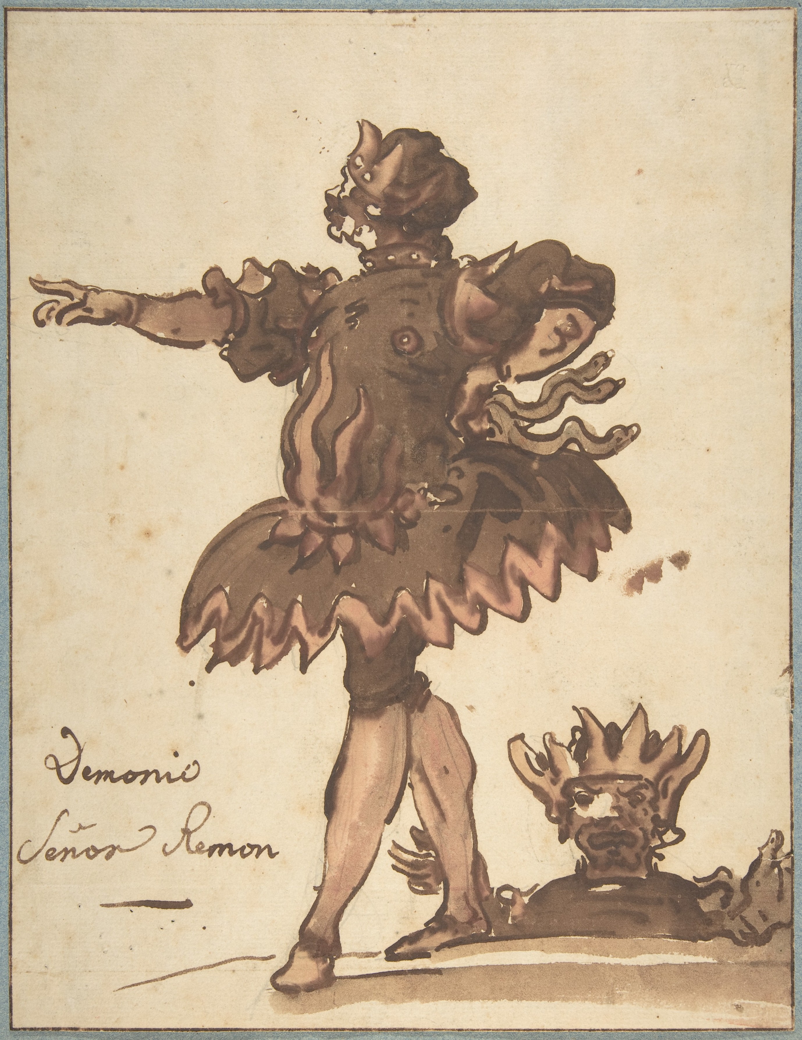 悪魔の衣装デザイン（セニョール・レモン）、1764年にマドリードのオッスーナ侯爵主催で、マリー＝ルイーズ・ド・ブルボンとレオポルド・ド・ハプスブール＝ロレーヌ大公の結婚式のお祝いの際に開催されたパフォーマンス用