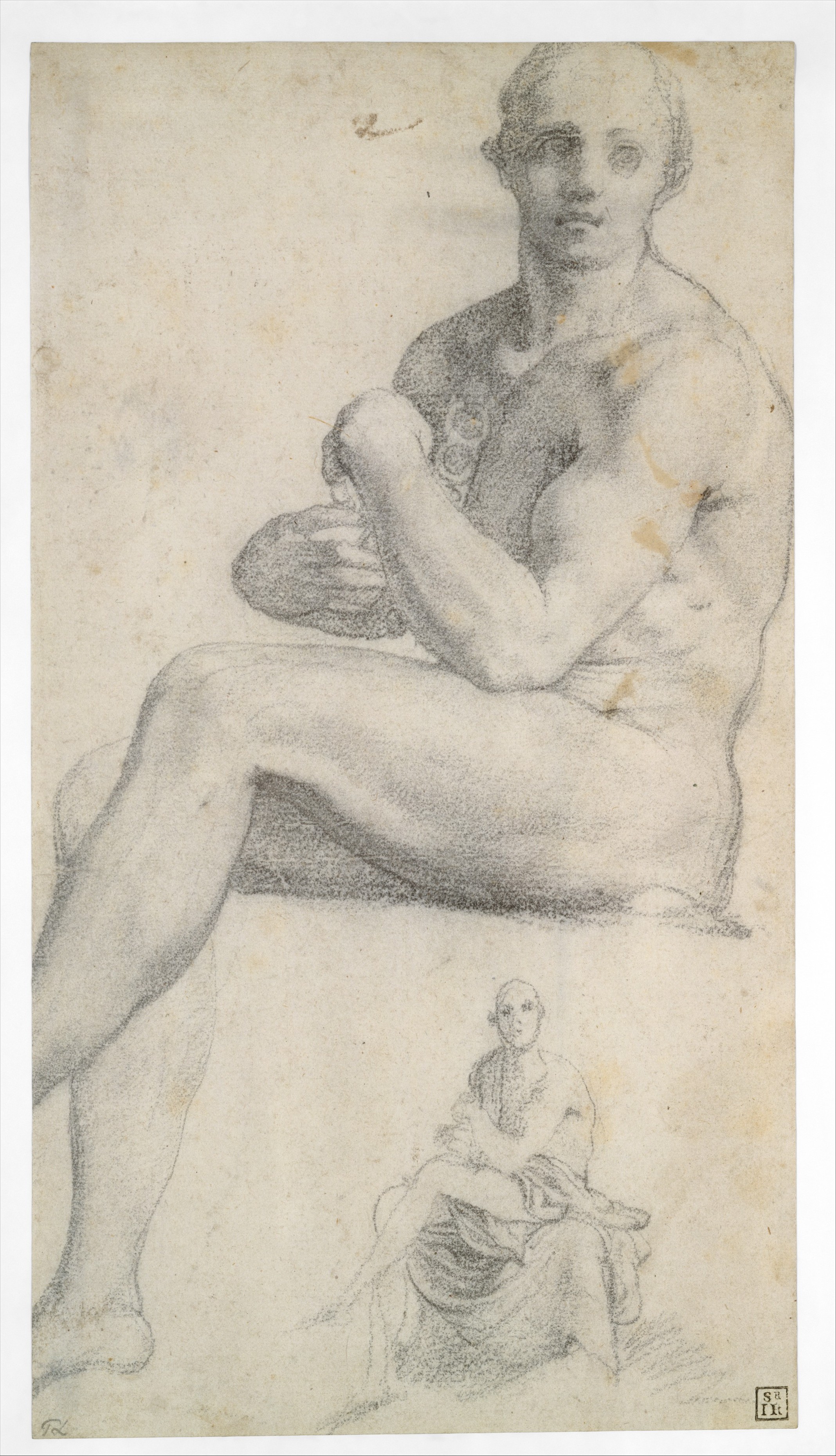 座った男性の裸体を描いた 2 つの習作