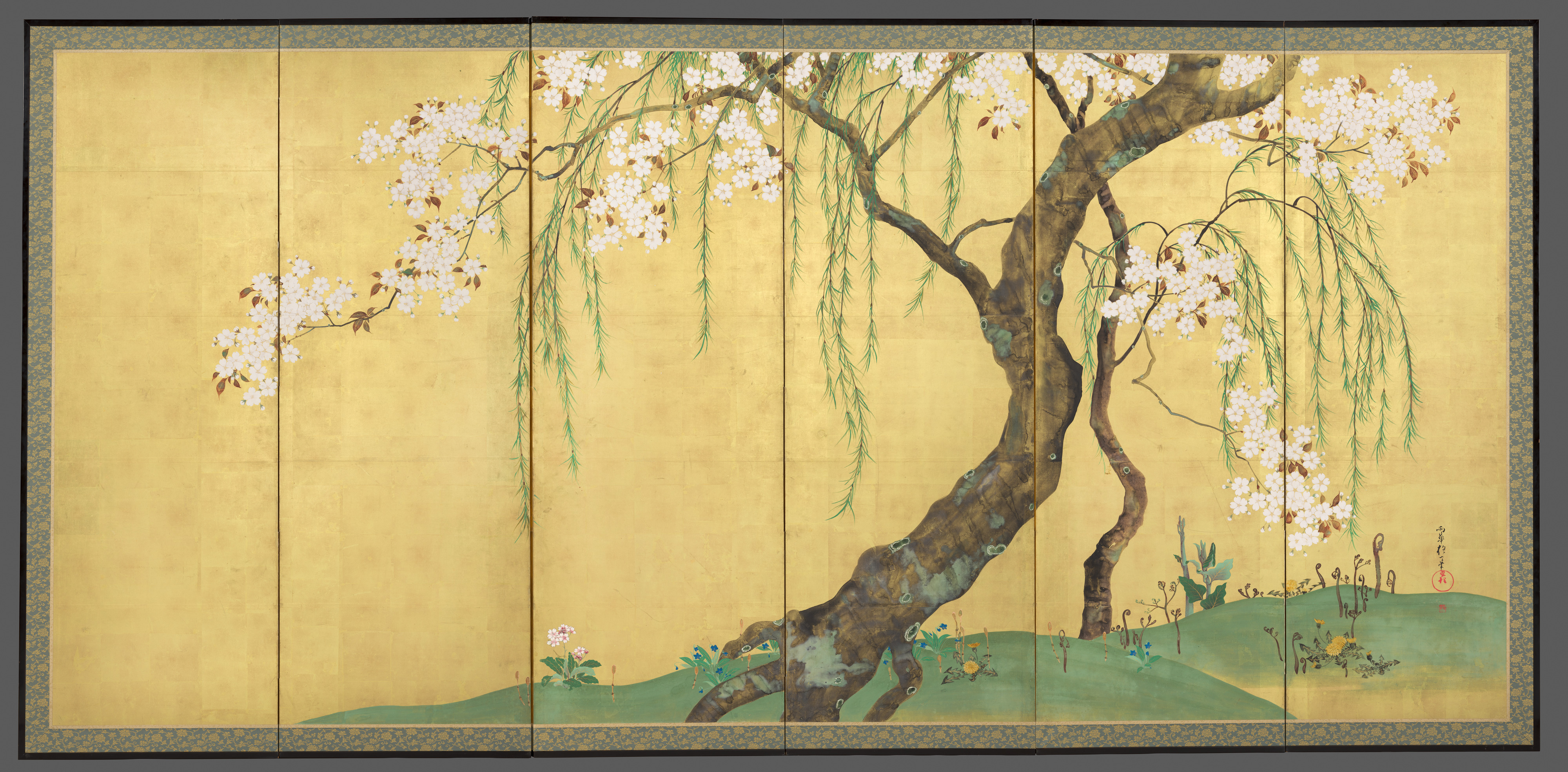 酒井一筆桜楓図屏風｜桜と楓