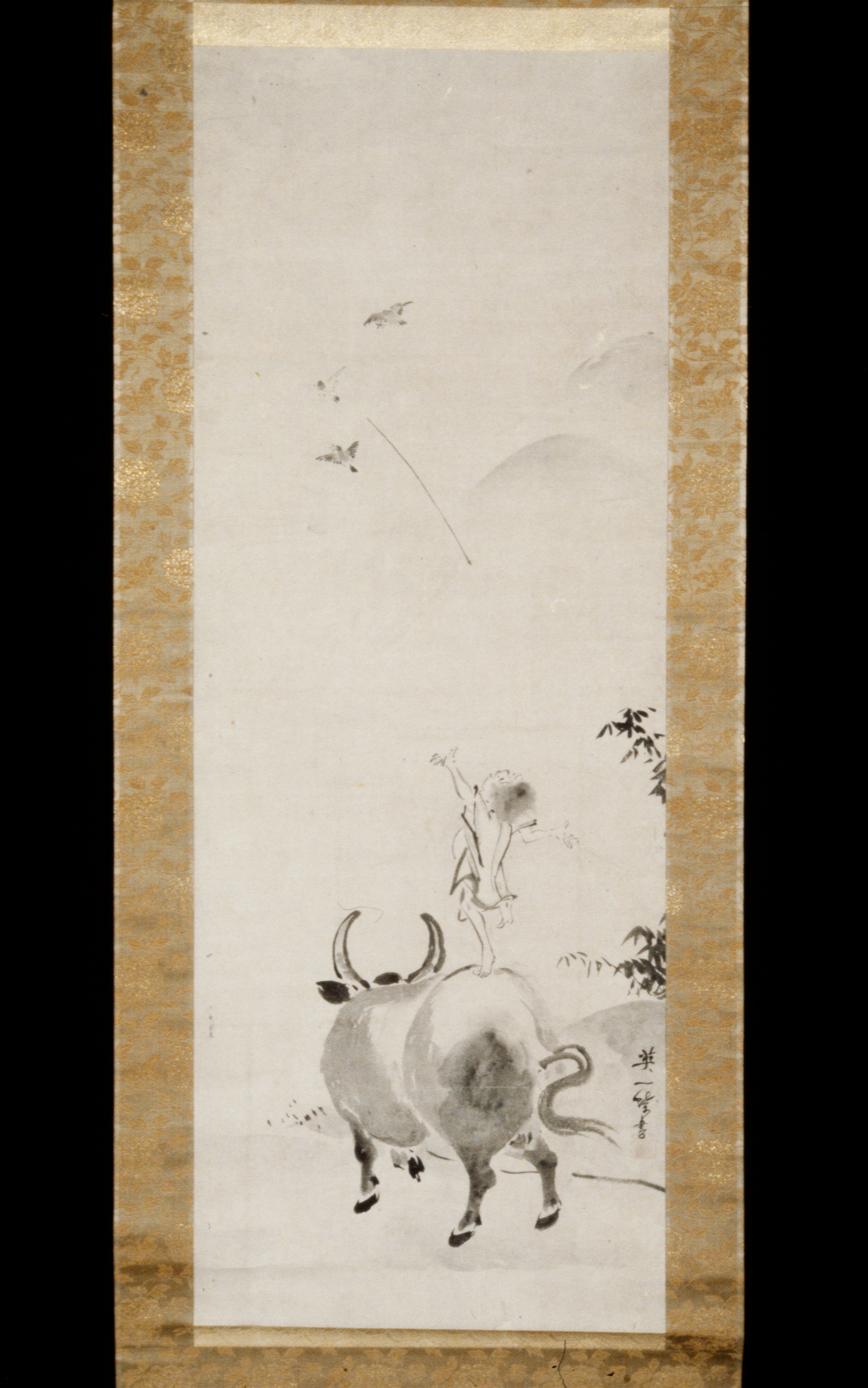 水牛に乗る少年（一対の右幅）