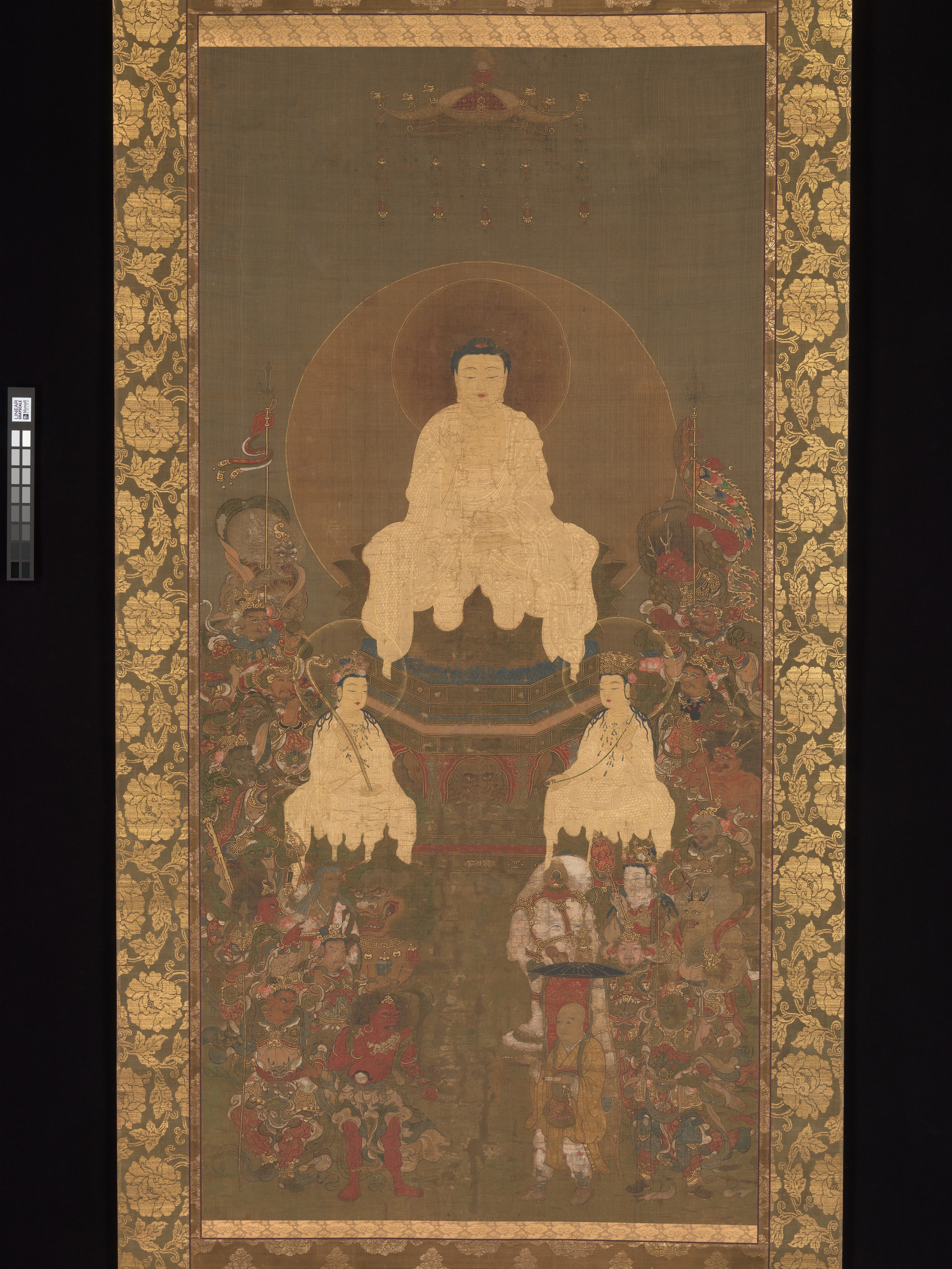 釈迦如来、二脇侍菩薩、十六尊像
