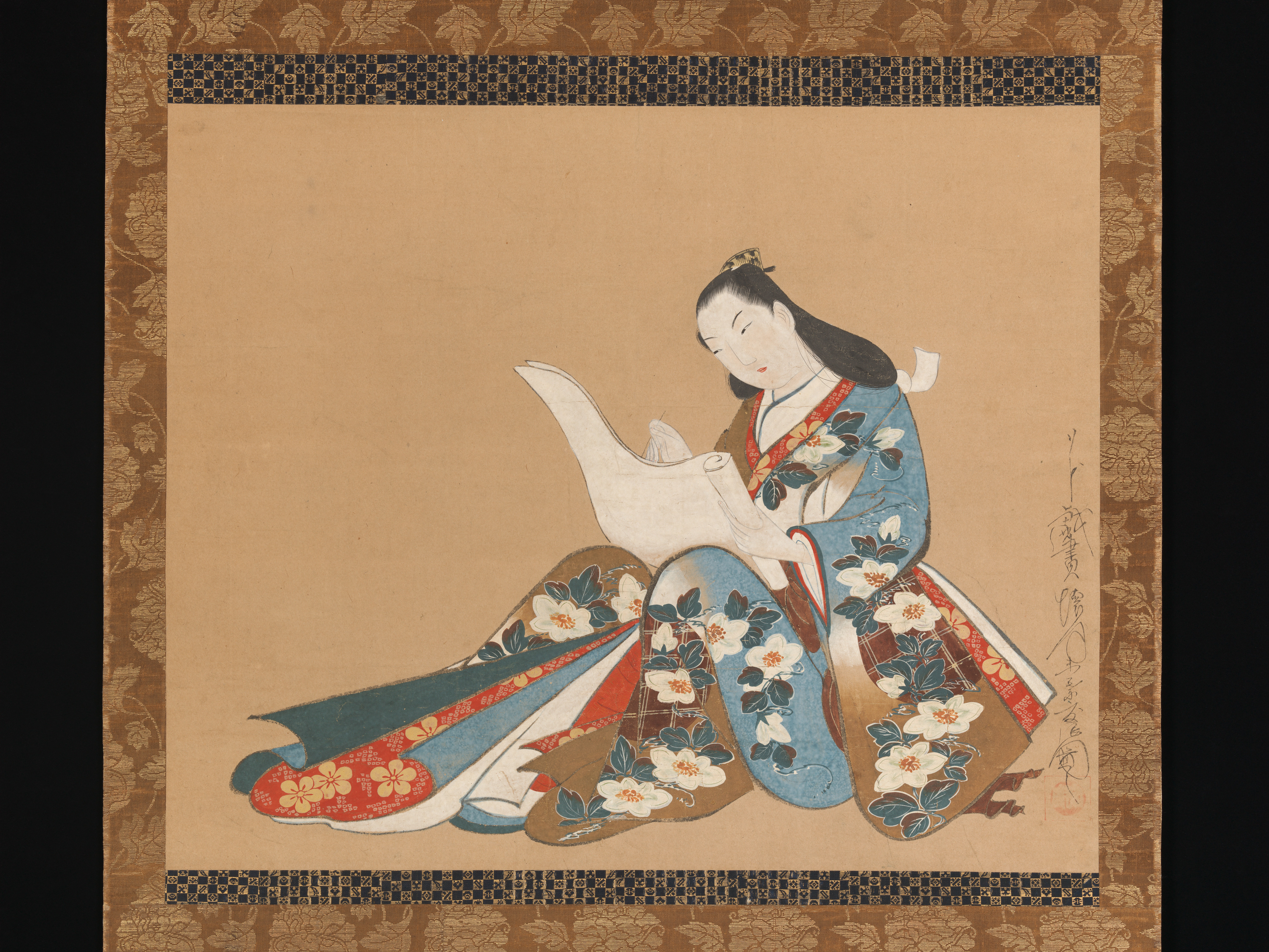 懐月堂度辰筆　文を書く遊女図